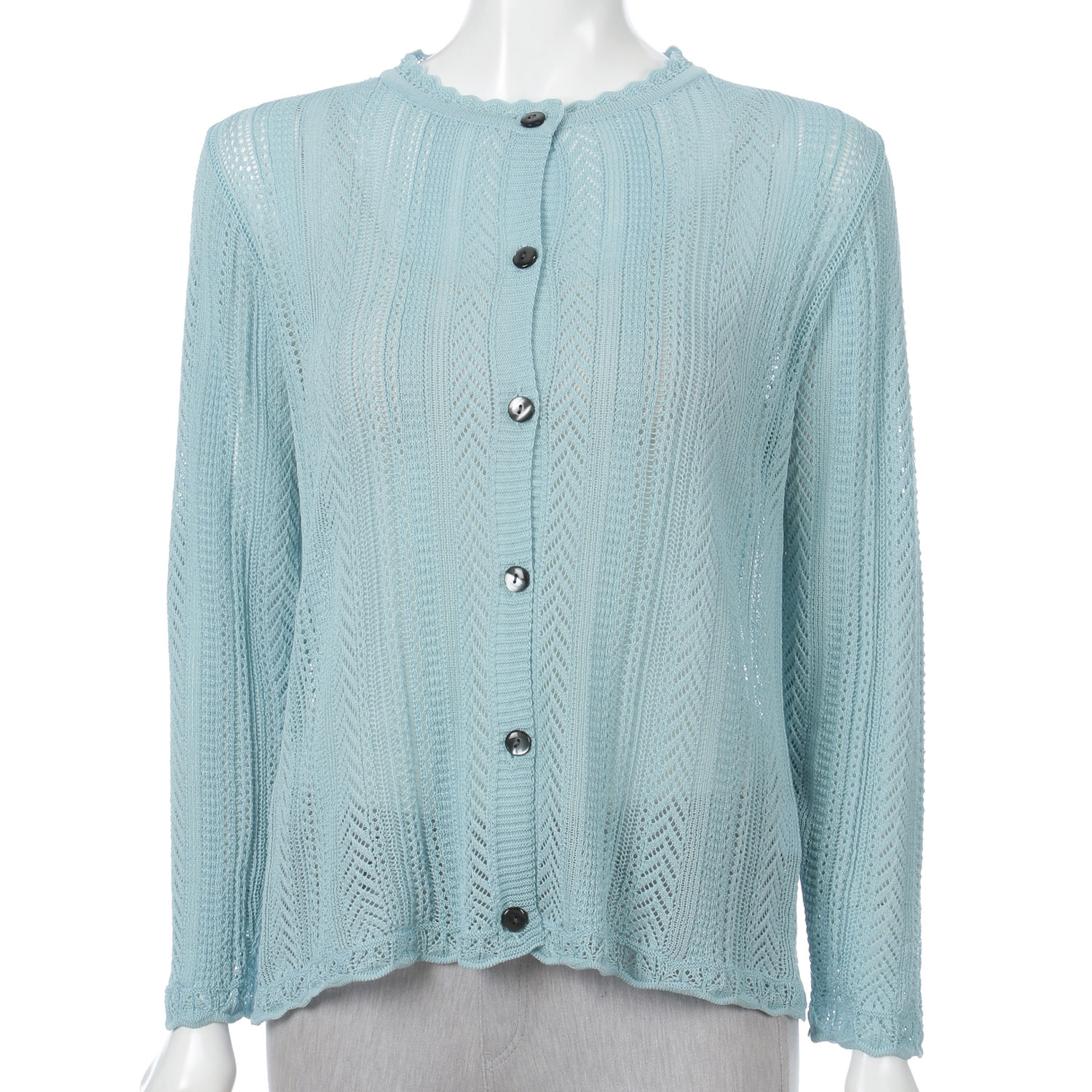 縦柄透かし丸首カーディガン - 画像4