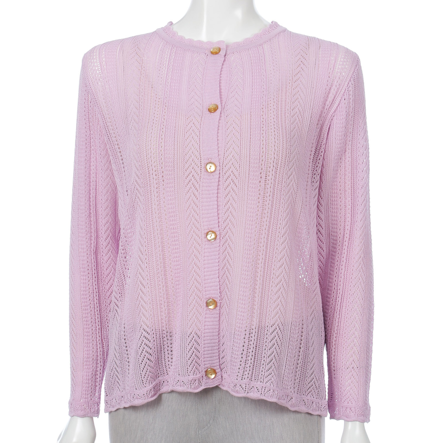 縦柄透かし丸首カーディガン - 画像6