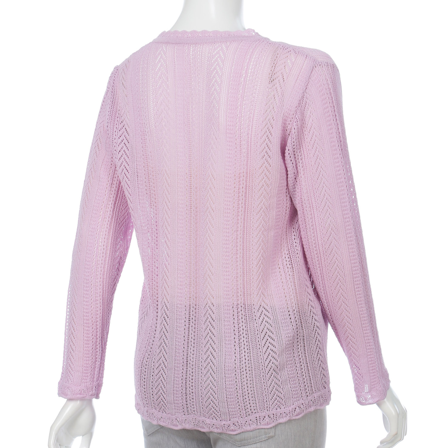 縦柄透かし丸首カーディガン - 画像7