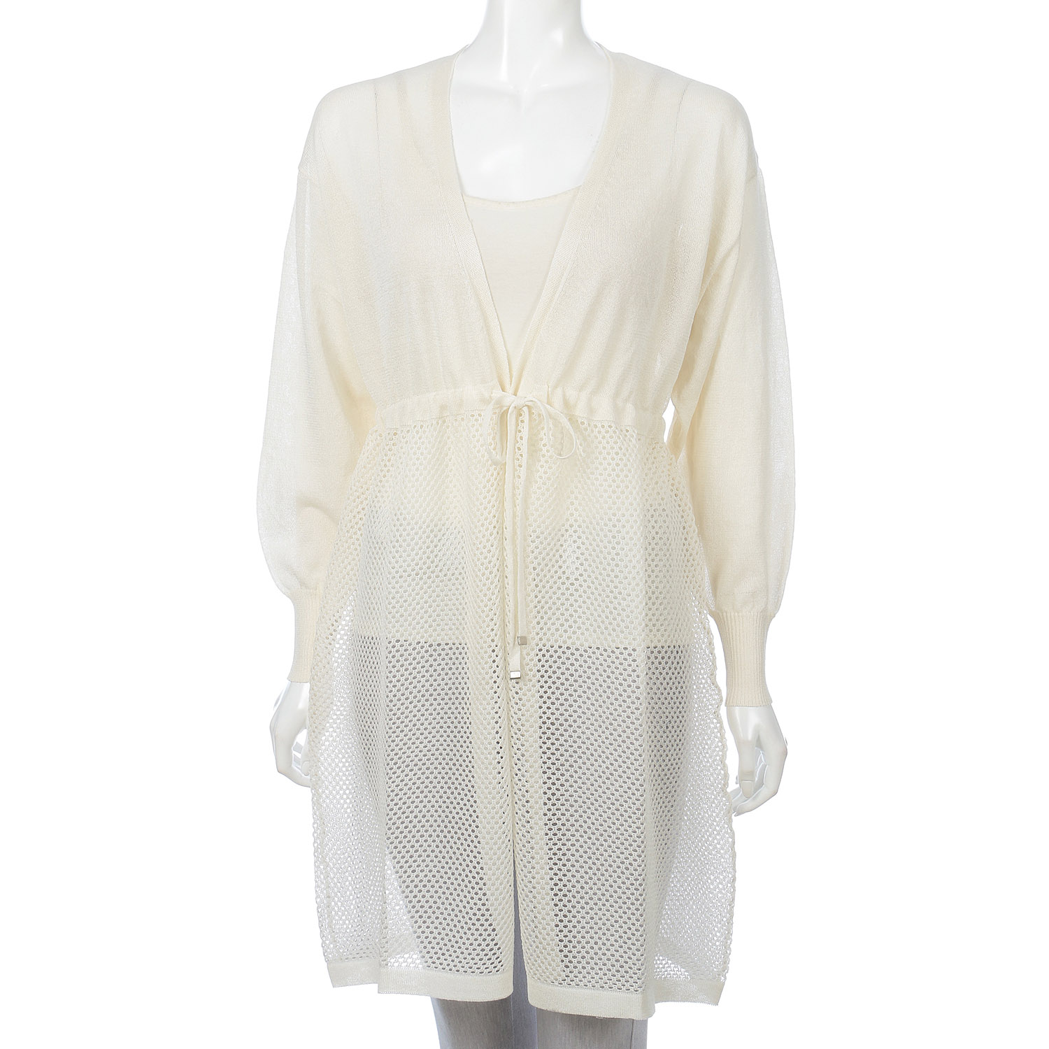 透かし編みニットロングカーディガン - 画像4