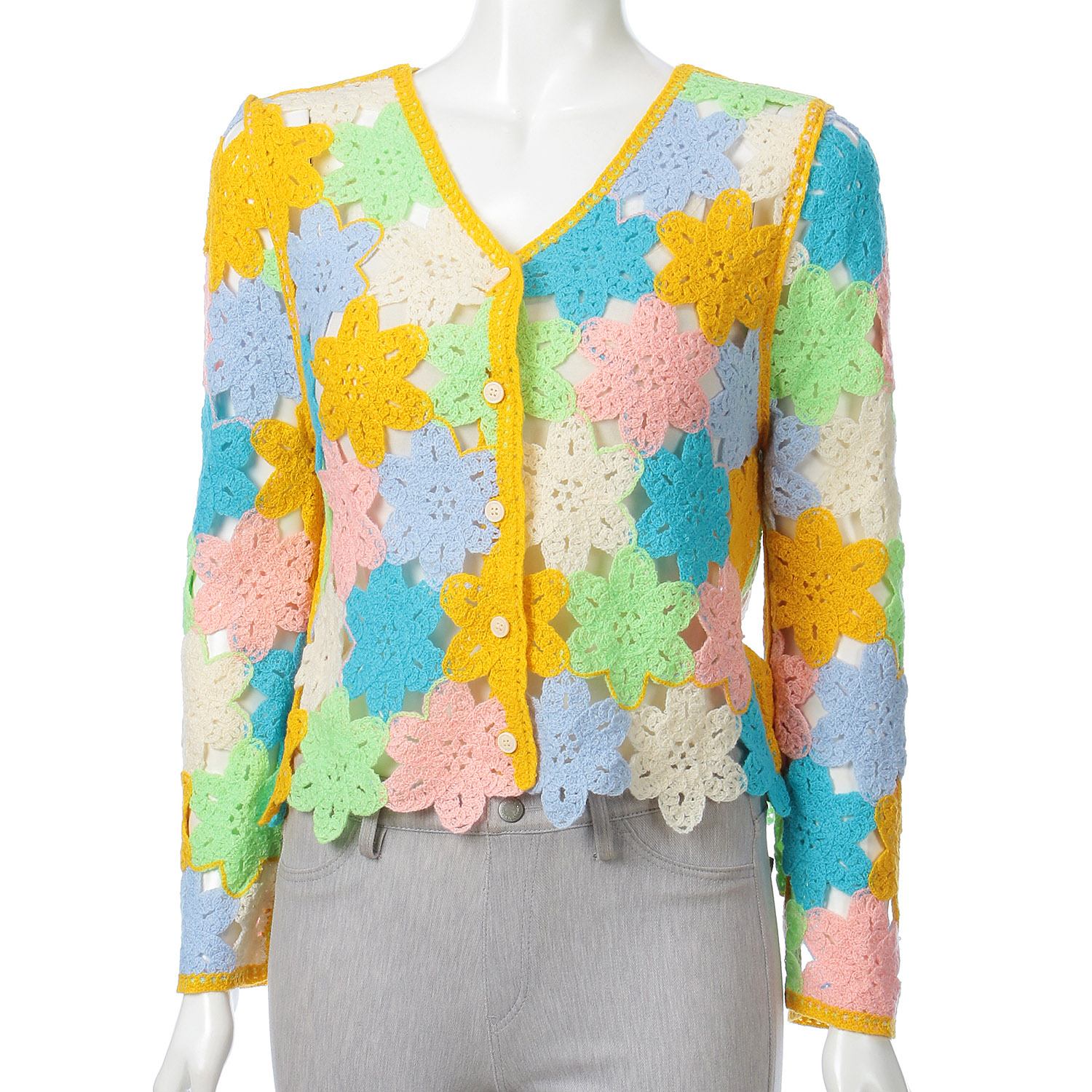 VERITE クロシェ風Vネックカーディガン - 画像3