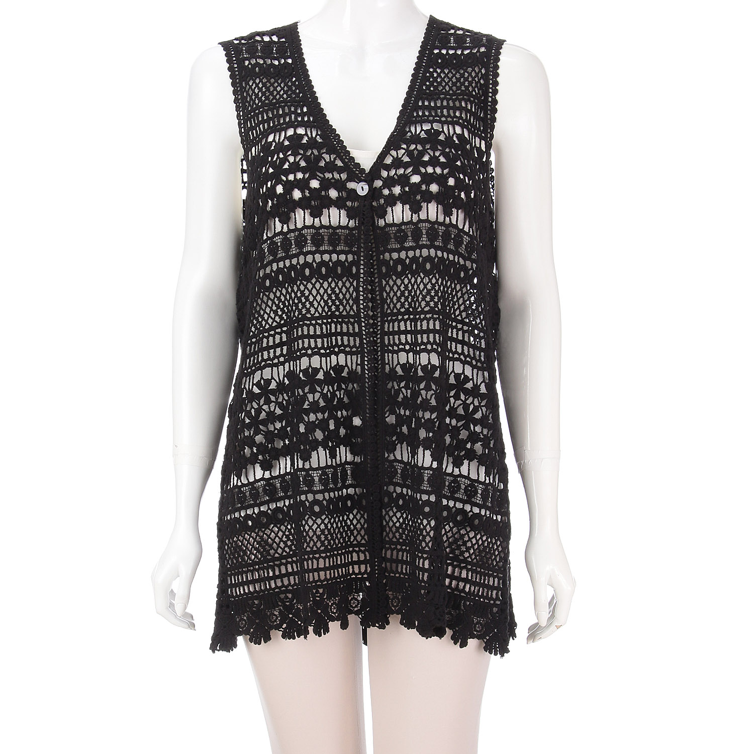 かぎ針編みレースロングベスト - 画像7