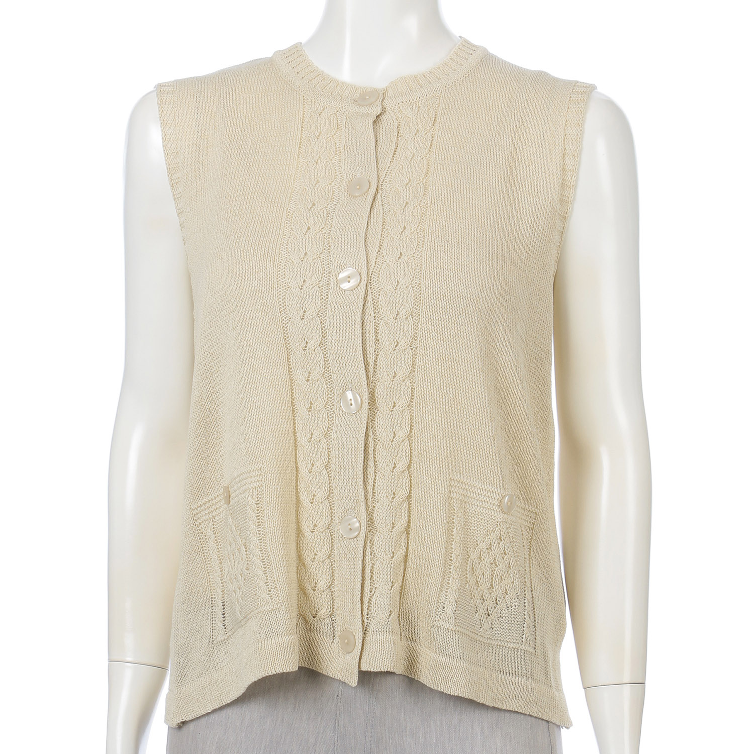 綿混地柄前開きベスト - 画像3