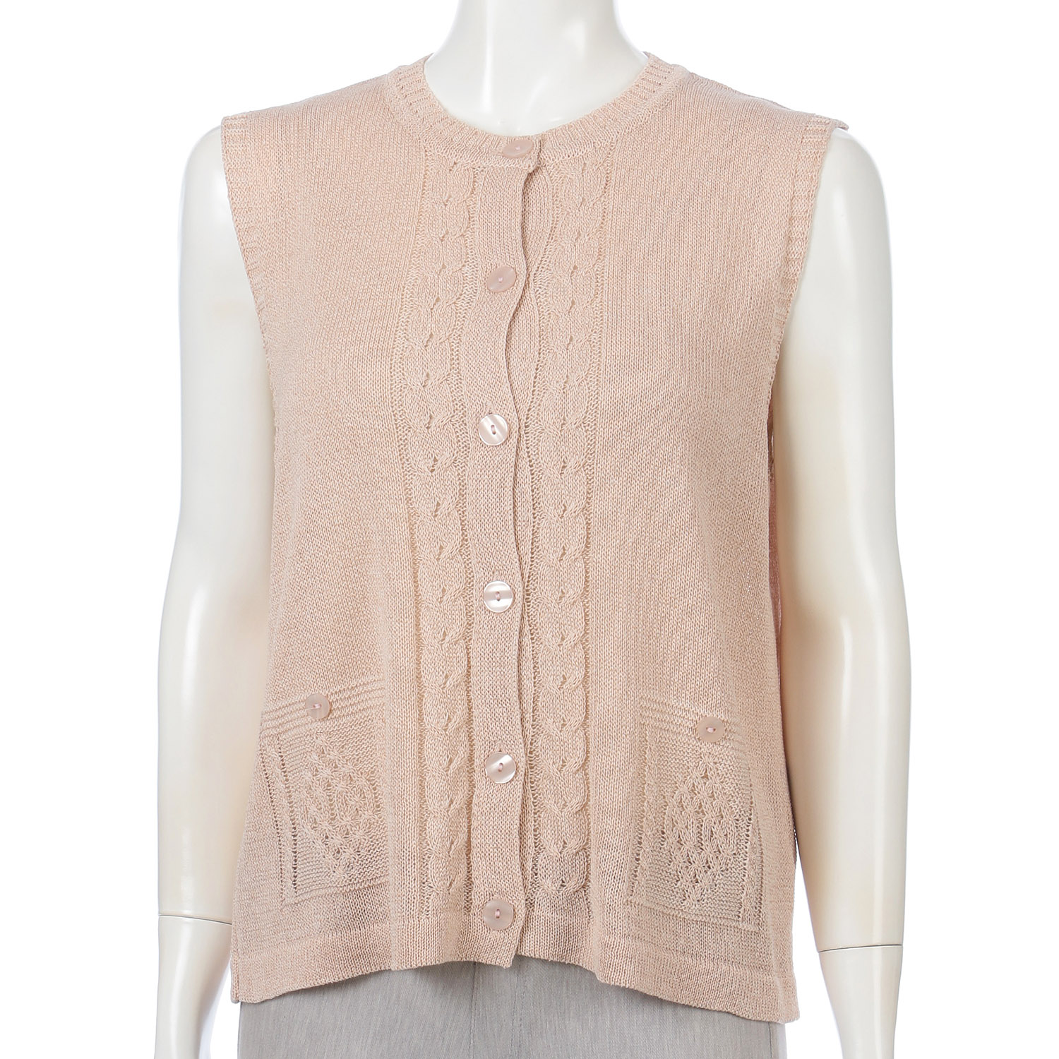 綿混地柄前開きベスト - 画像1