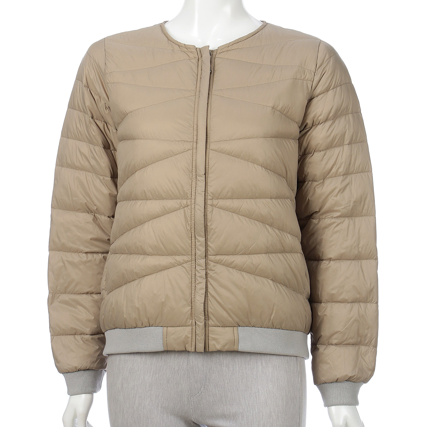 ノーカラー配色リブ使いダウンジャケット - 画像3