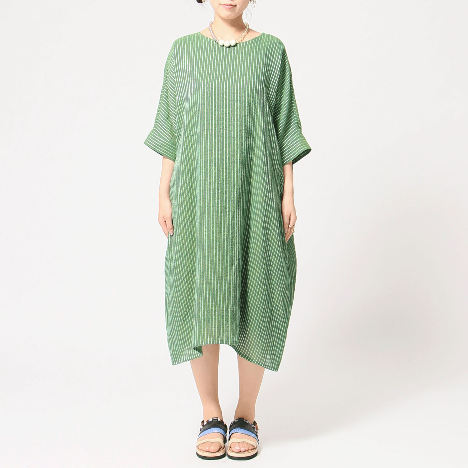 jalan jalan リネンストライプワンピース - 画像4