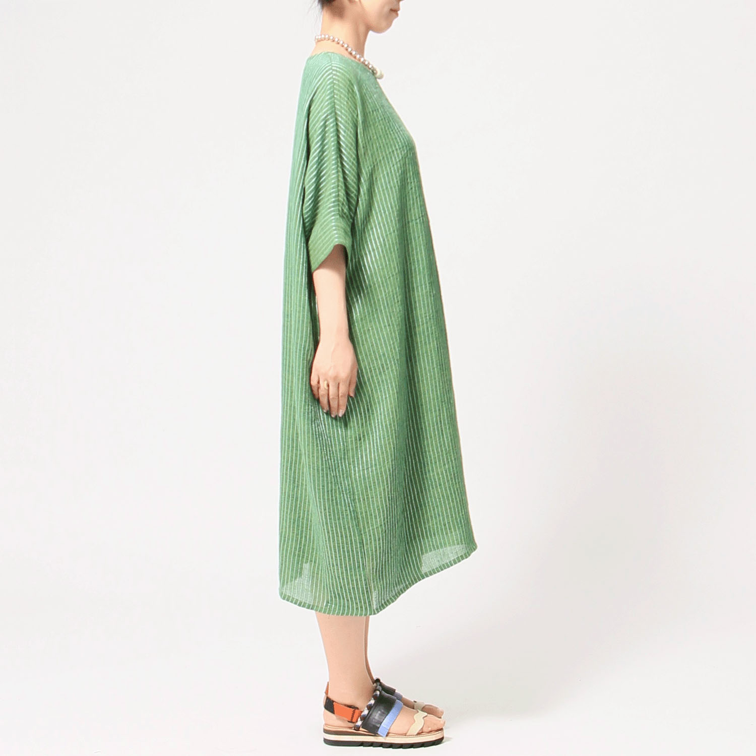 jalan jalan リネンストライプワンピース - 画像5