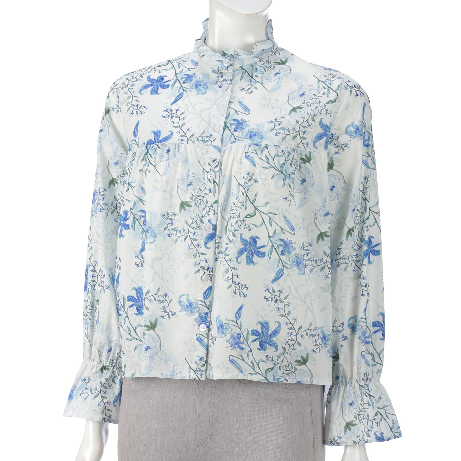 LAPIS ROUGE ボタニカルプリント大ブラウス