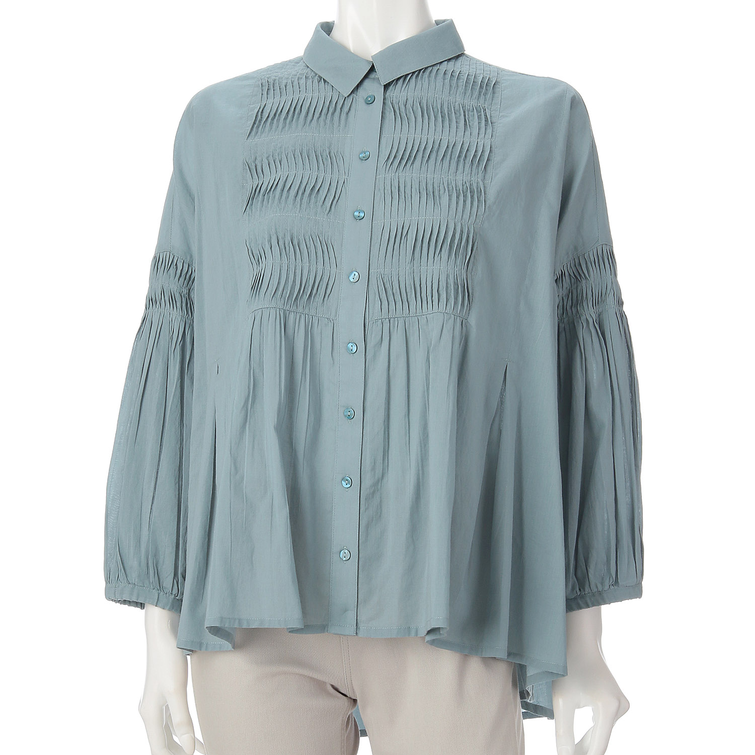 LAPIS ROUGE ピンタック八分袖ブラウス