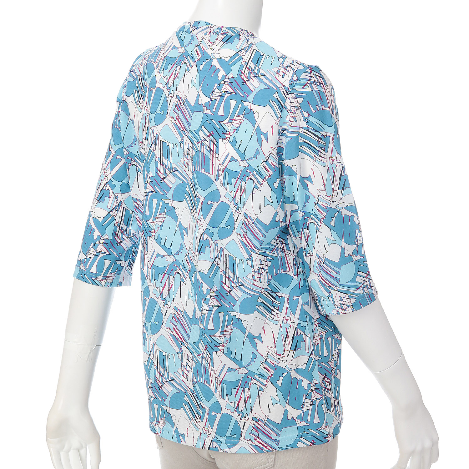 強撚天竺幾何学柄プリントねじり衿5分袖チュニック - 画像5