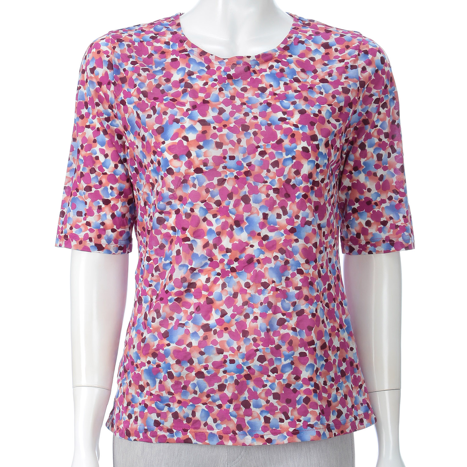 綿塩縮加工プリント丸首5分袖プルオーバー - 画像2