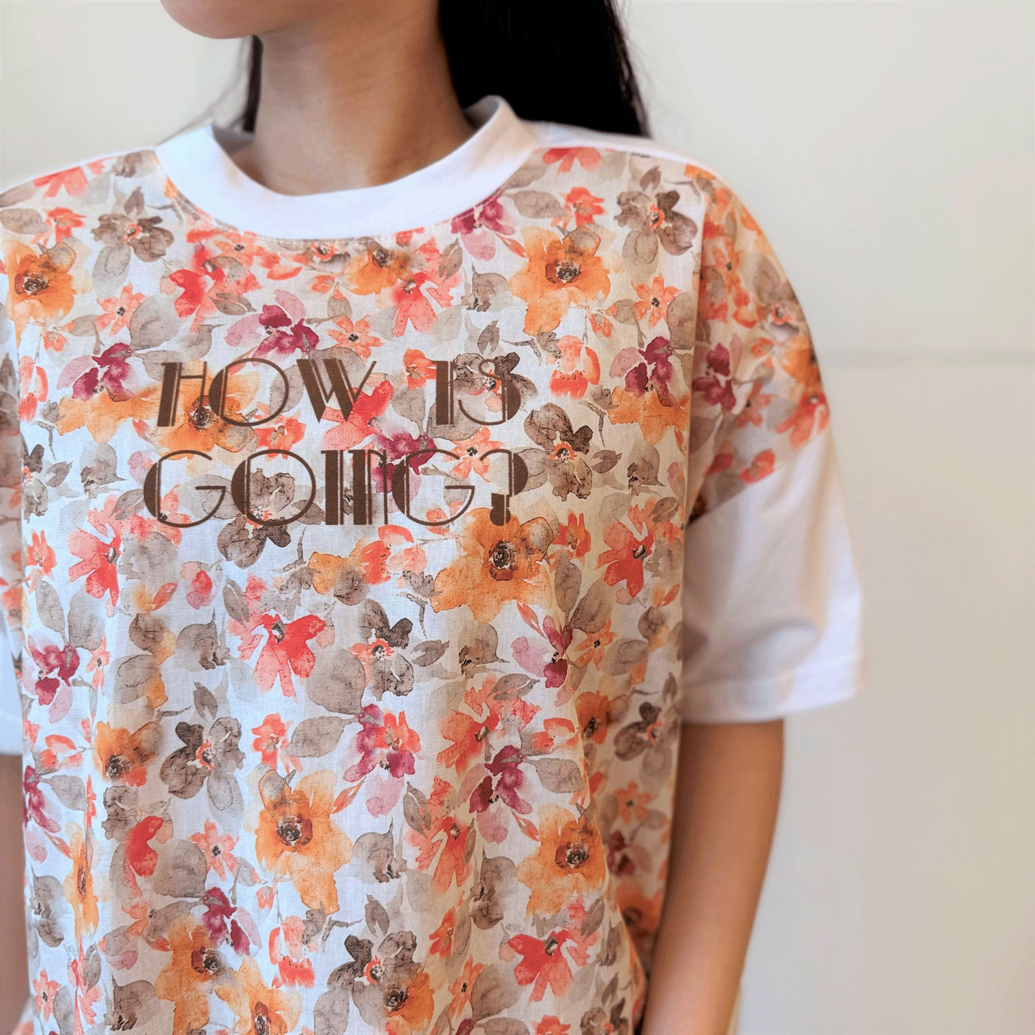 綿天竺×花柄切替ロゴ五分袖プルオーバー - 画像2