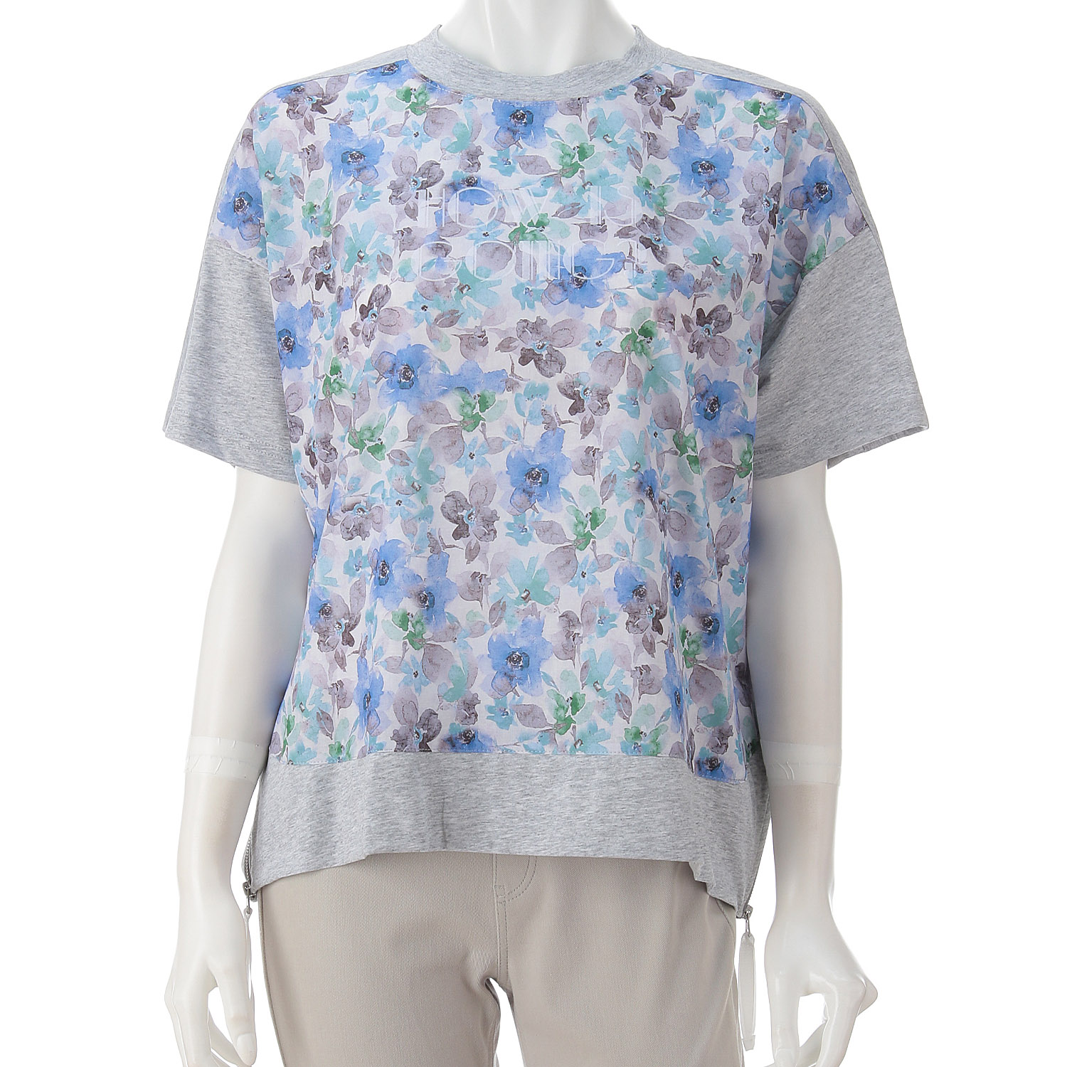 綿天竺×花柄切替ロゴ五分袖プルオーバー - 画像12