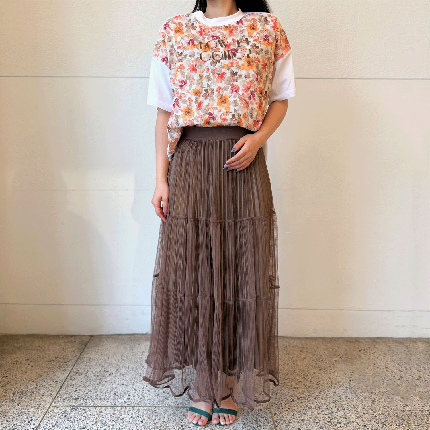 綿天竺×花柄切替ロゴ五分袖プルオーバー - 画像5