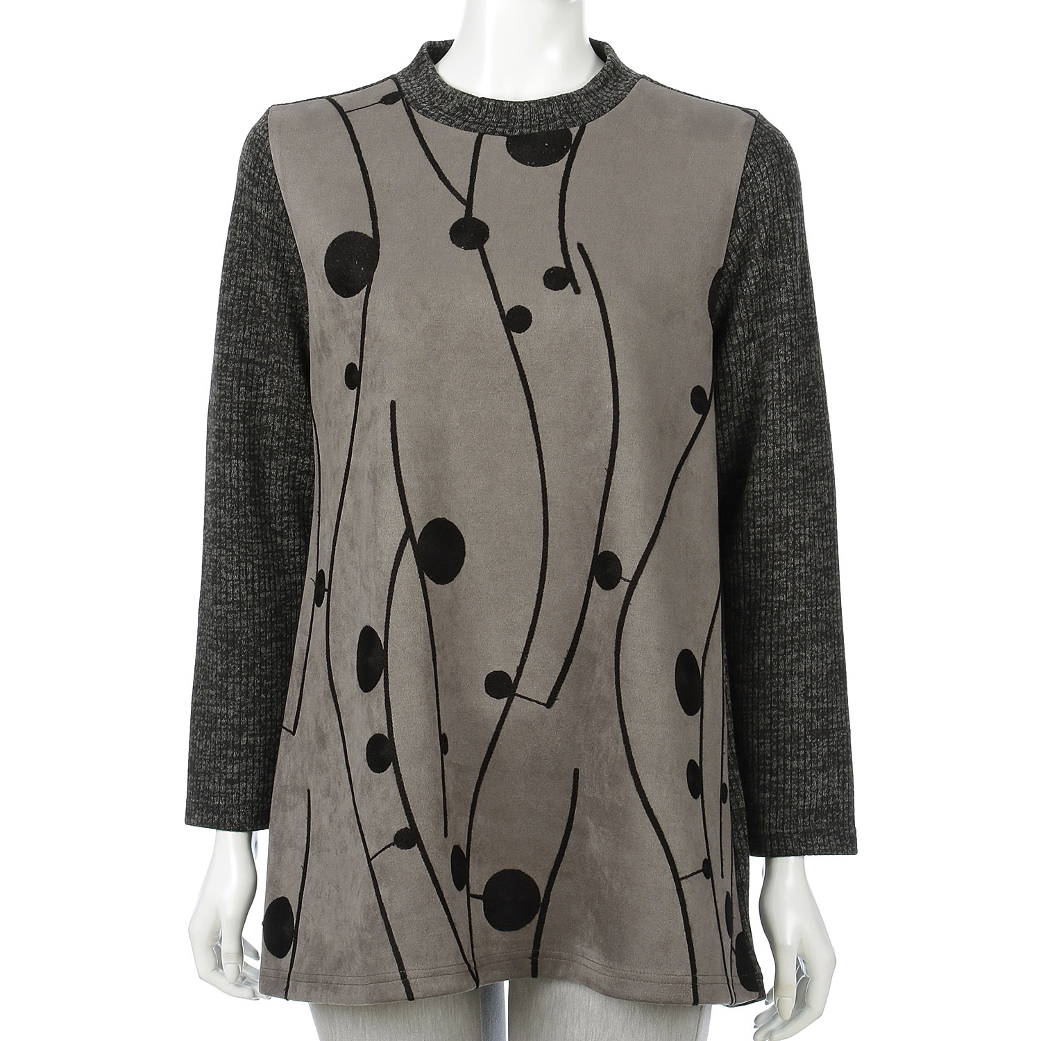 ストレッチスエード×リブ刺繍入りチュニック - 画像1