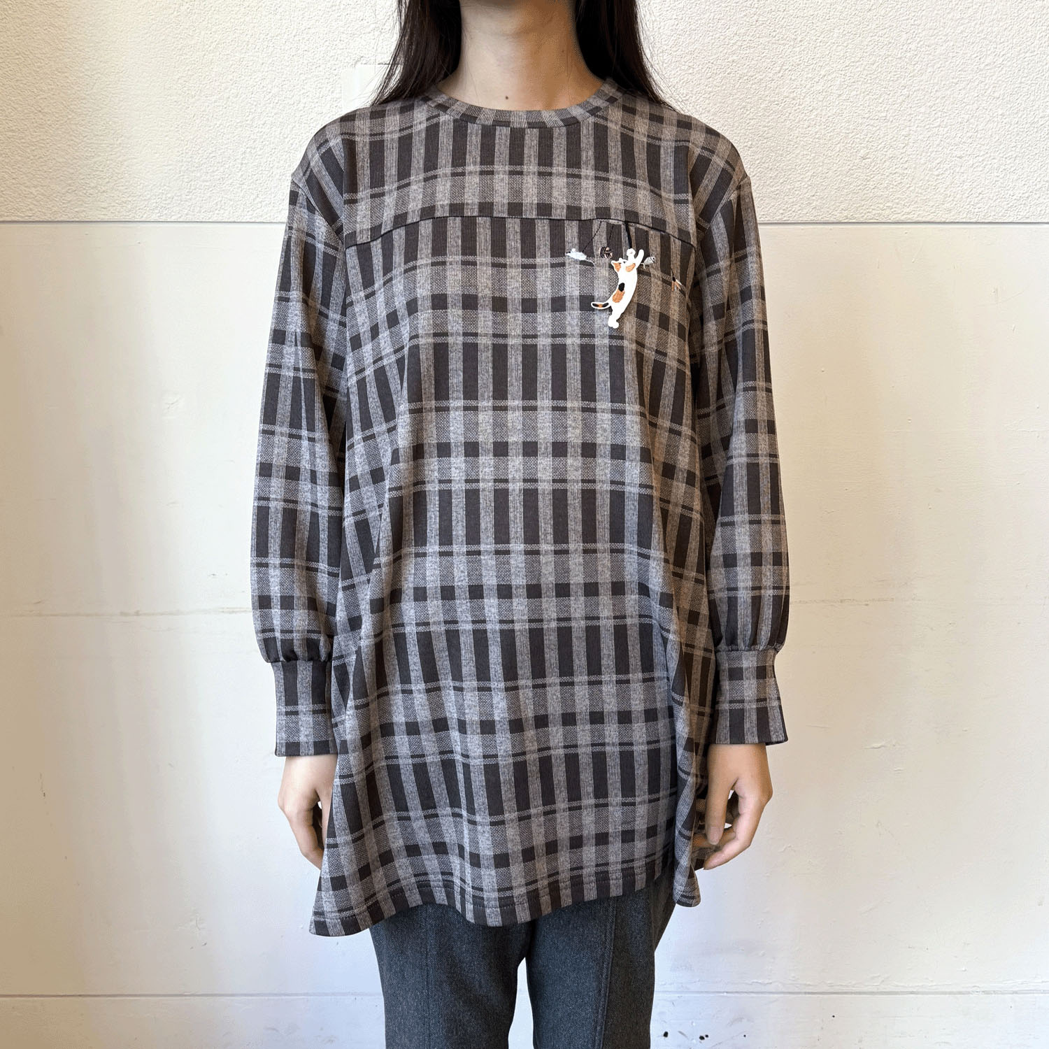Myauris ネコモチーフチェック柄チュニック - 画像3