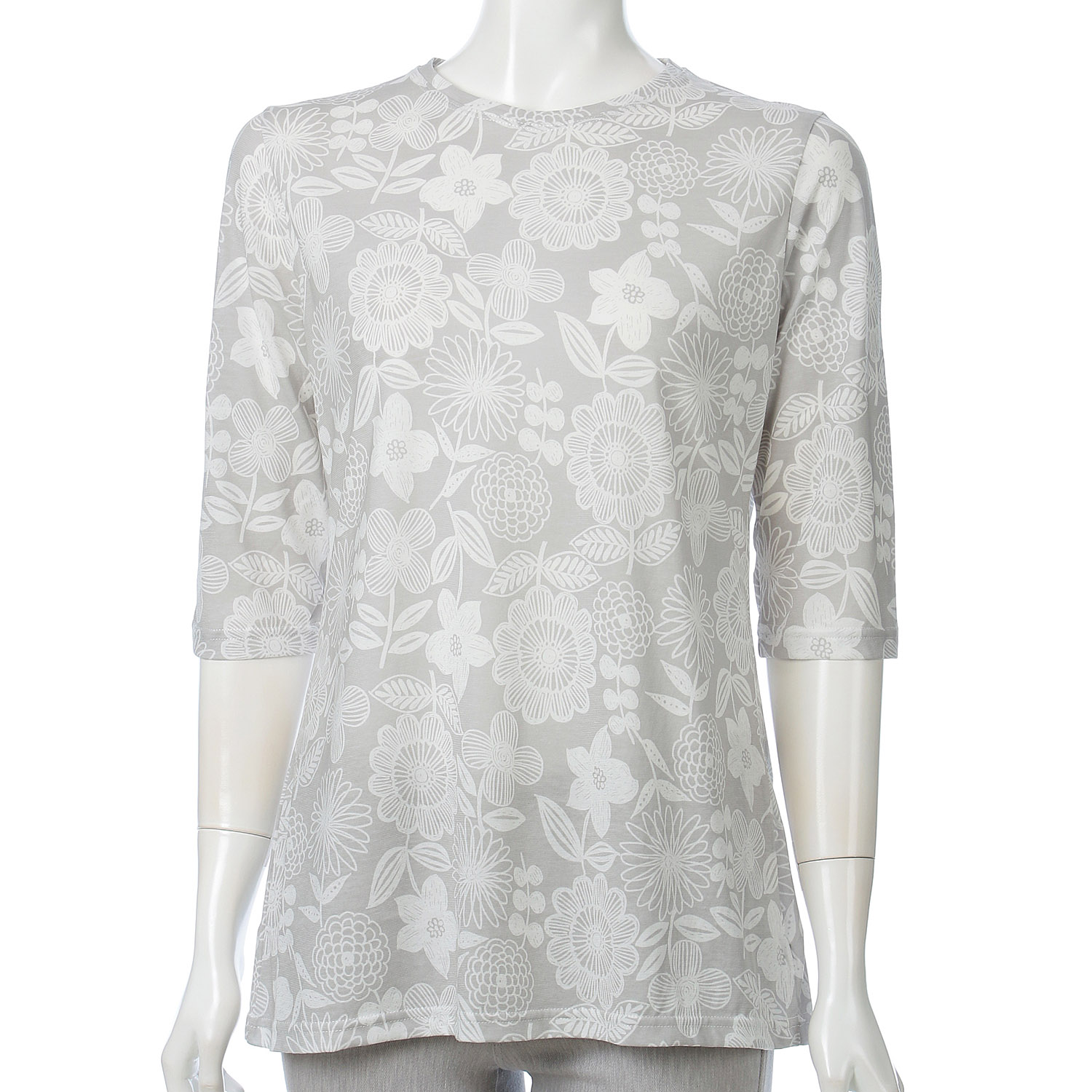 サイロ強撚単色花柄チュニック6分袖 - 画像1