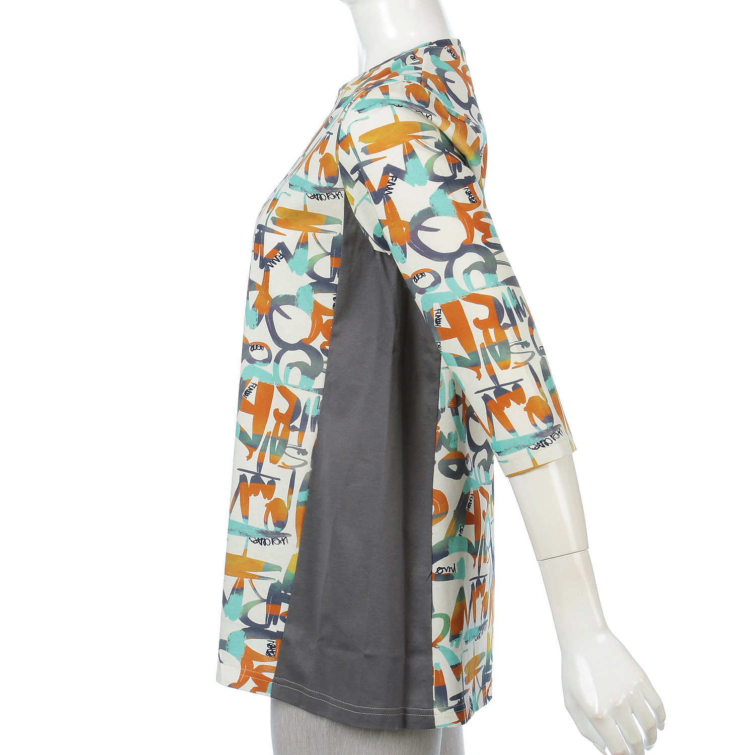 Wシルケット天竺ロゴ柄チュニック7分袖 - 画像4