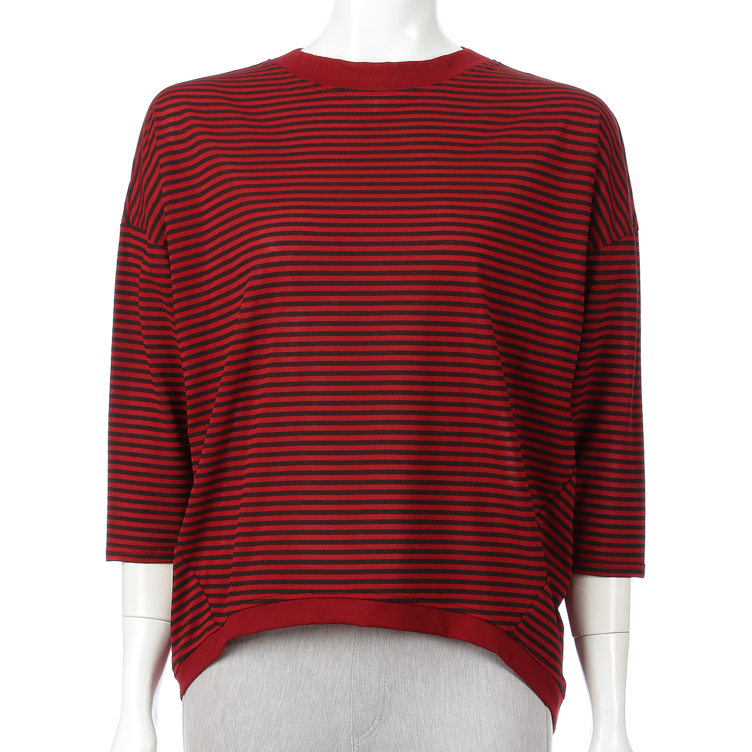 ボーダードロップショルダー七分袖プルオーバー - 画像1