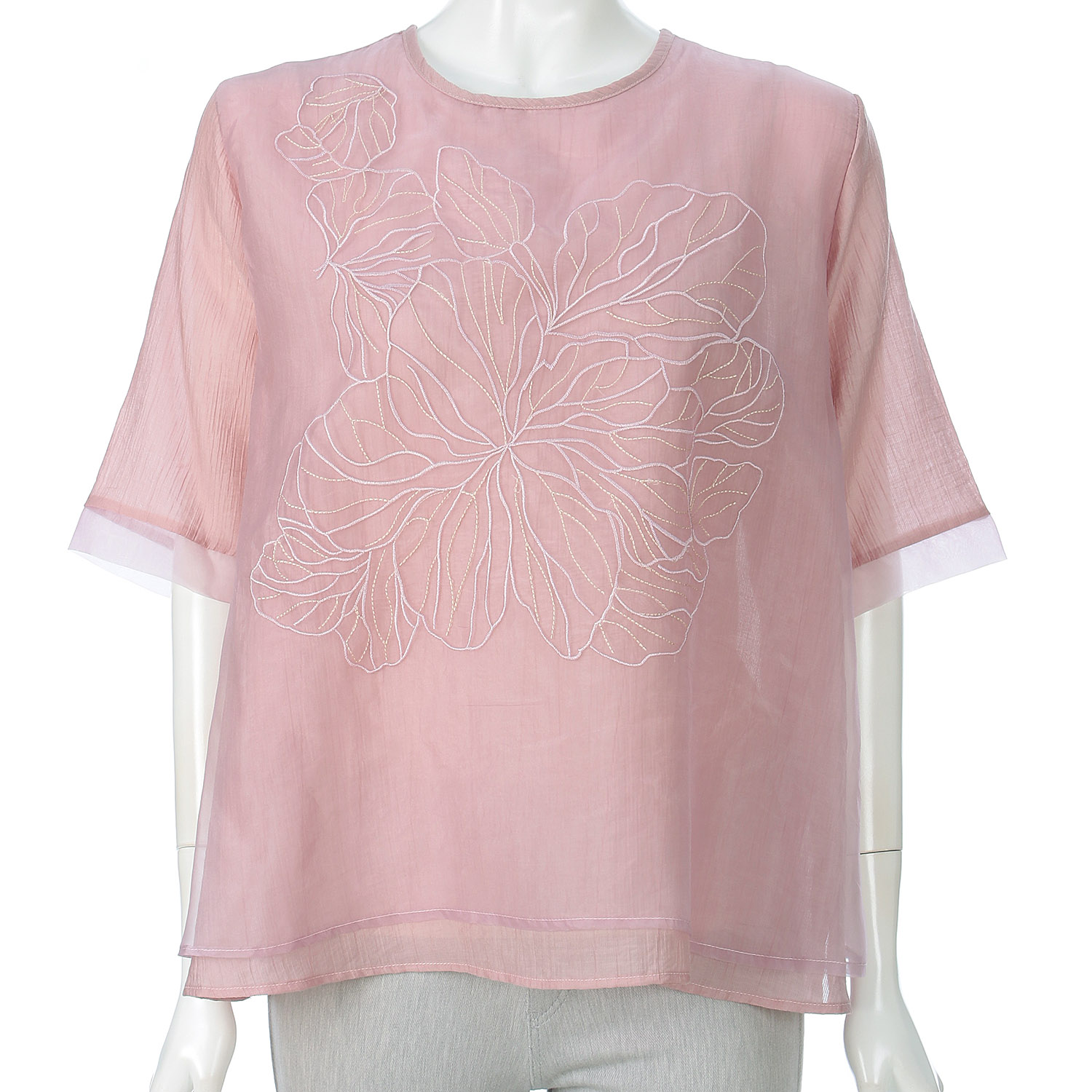 花柄刺繍シフォンチュニック