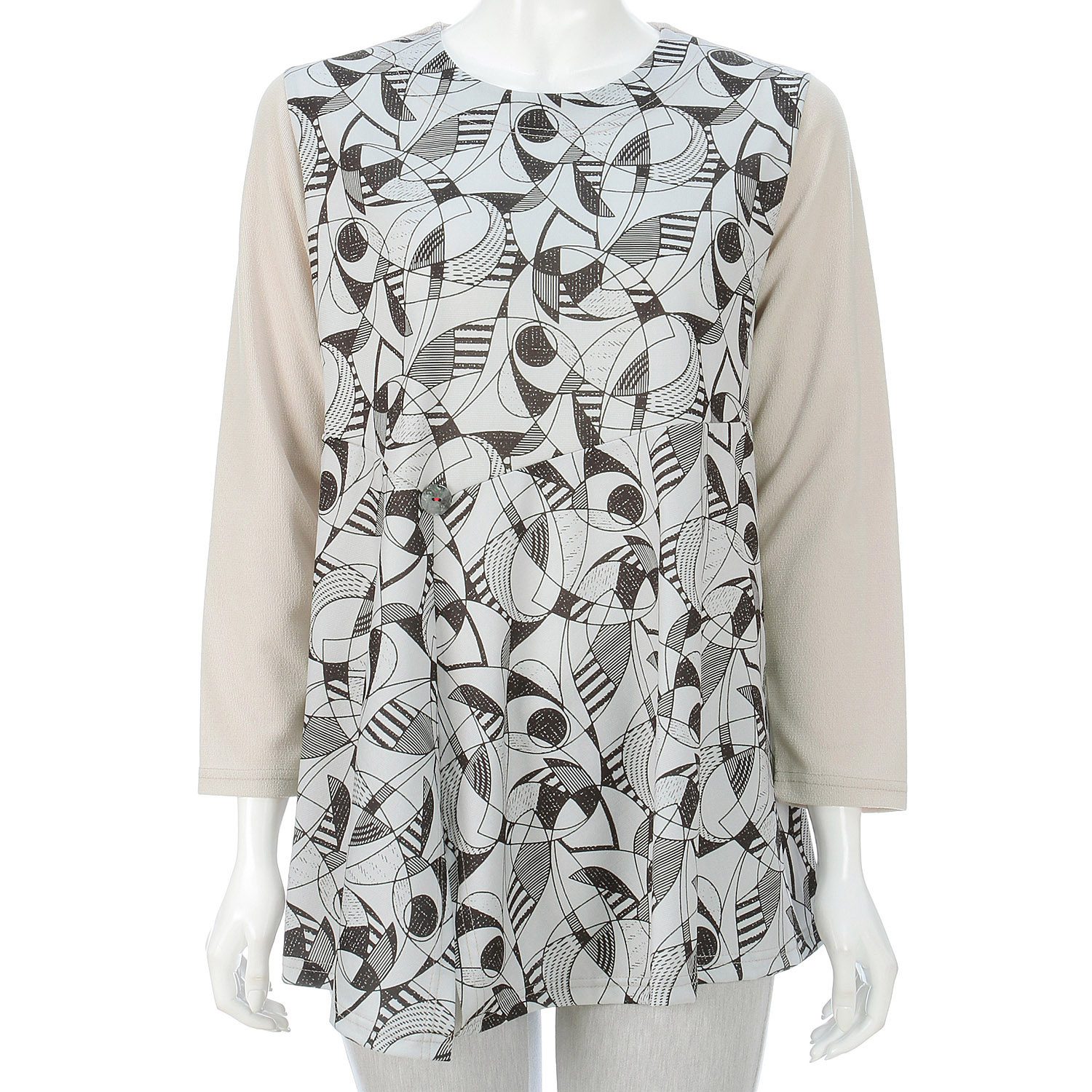 切替プリントボタン付チュニック