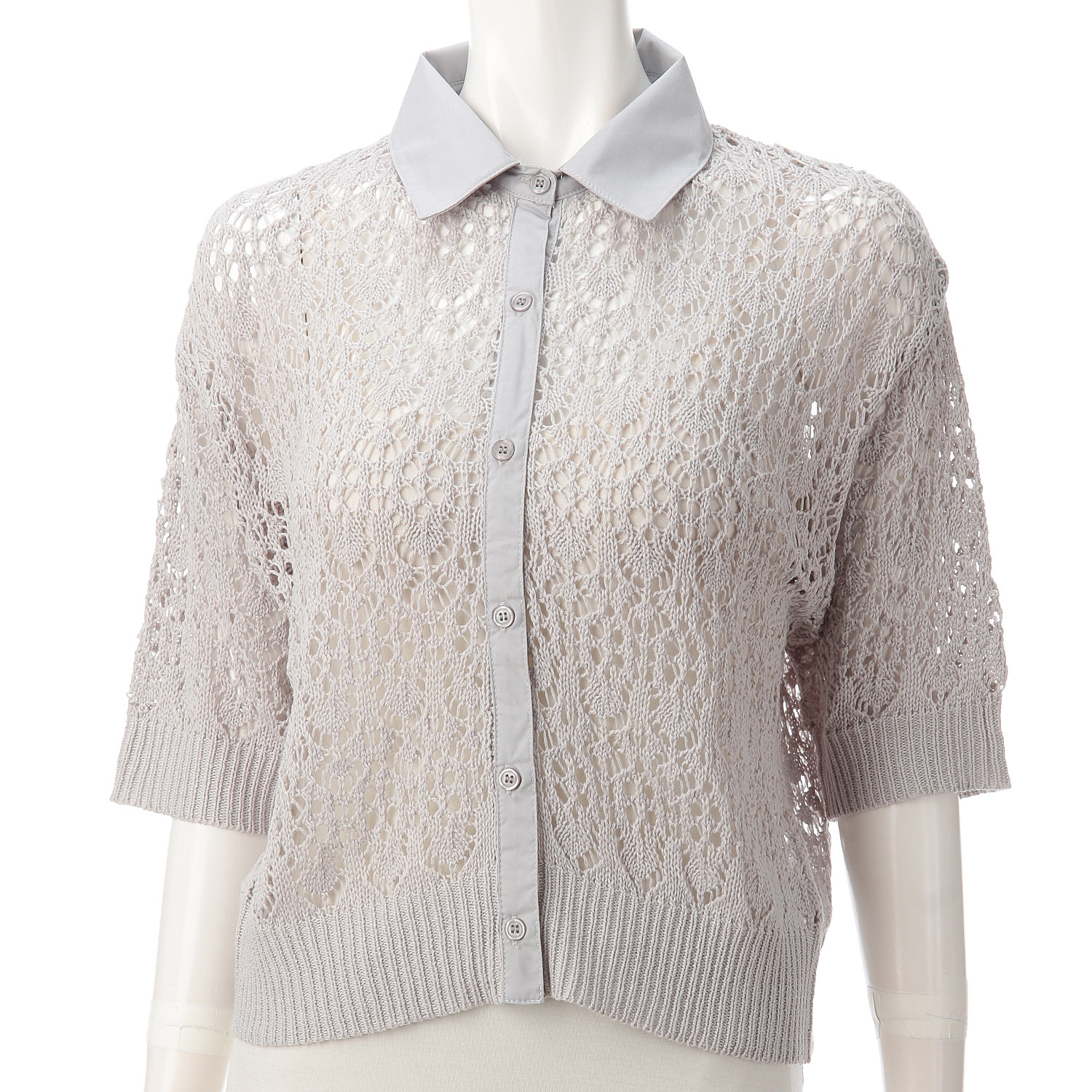 レース襟付きカーディガン - 画像1