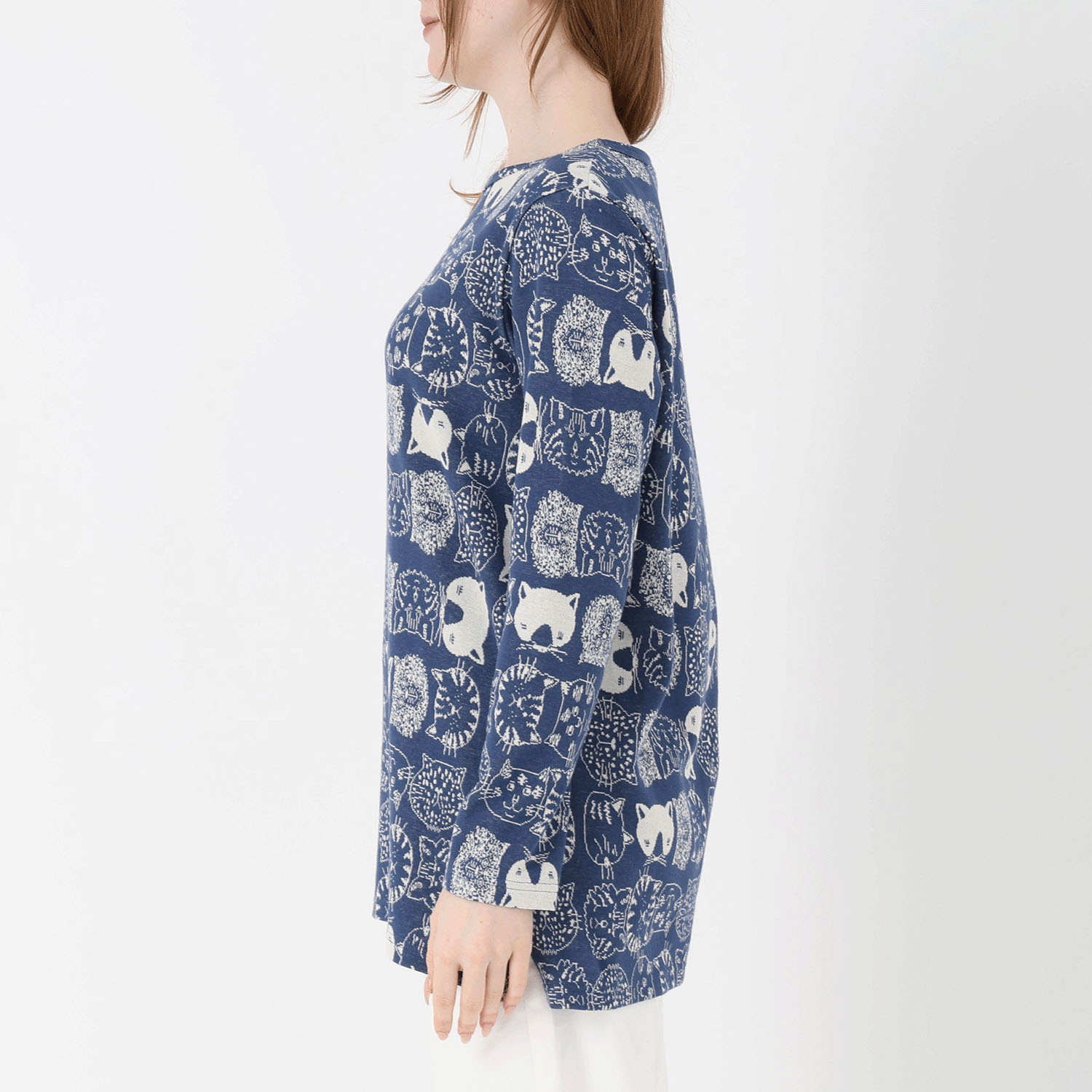 T’BIS STUDIO 長袖ネコ柄Wジャカードチュニック丈カットソー - 画像12