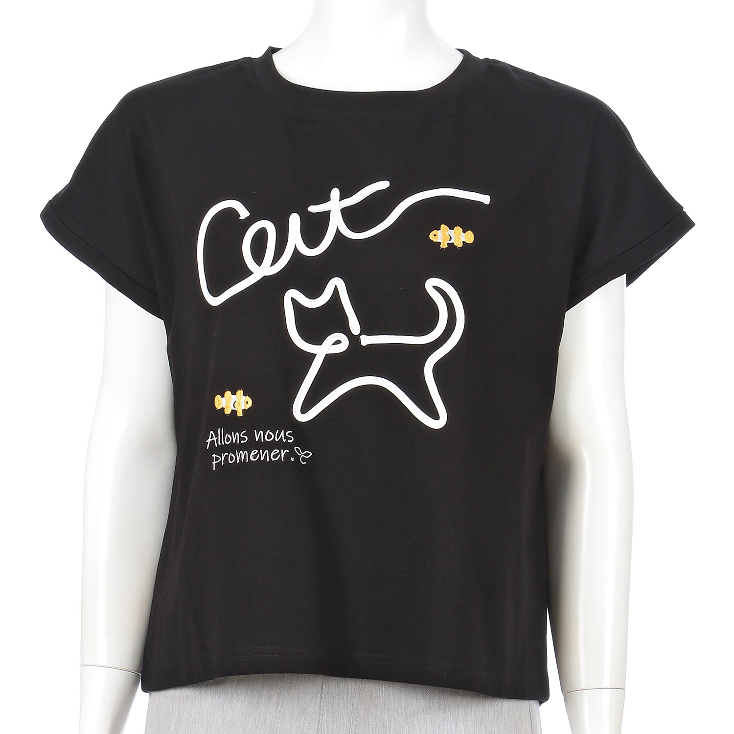 Myauris ネコ刺繍半袖Tシャツ - 画像2