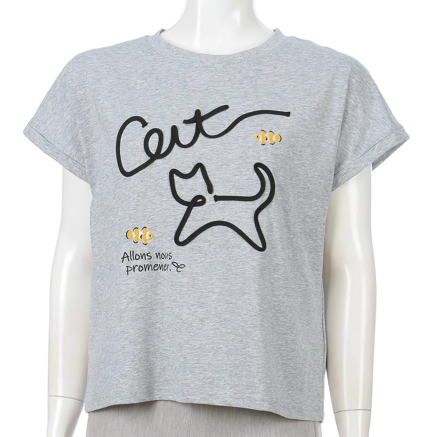 Myauris ネコ刺繍半袖Tシャツ