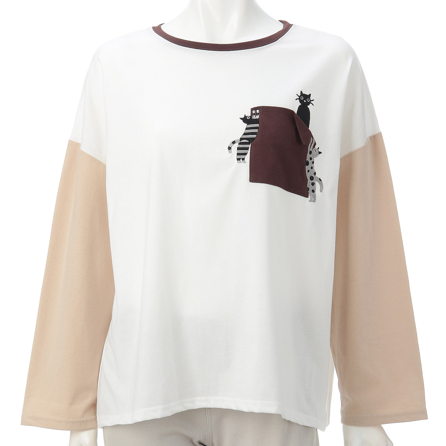 Myauris ネコ刺繍長袖Tシャツ - 画像1