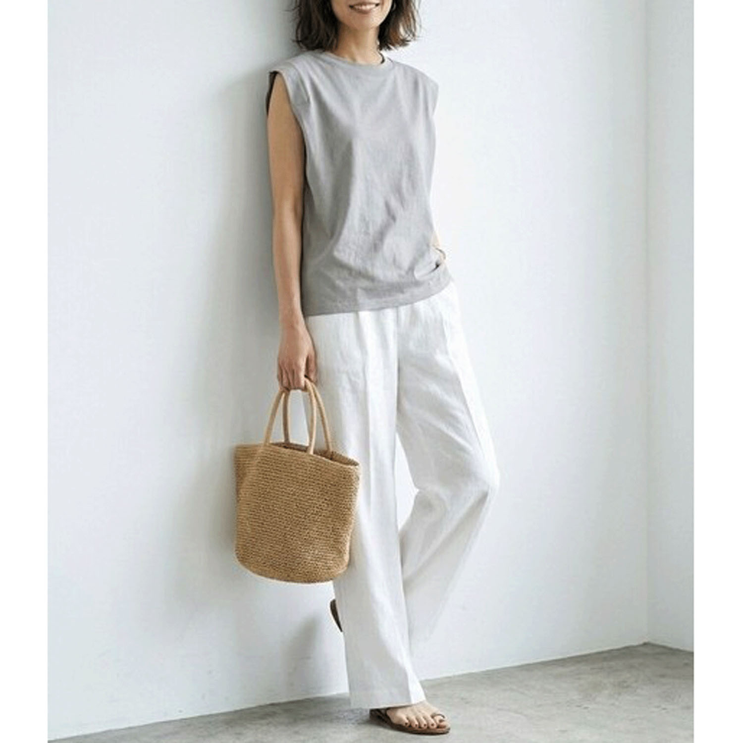 ダブルシルケットコットン100 ノースリーブTシャツ - 画像4