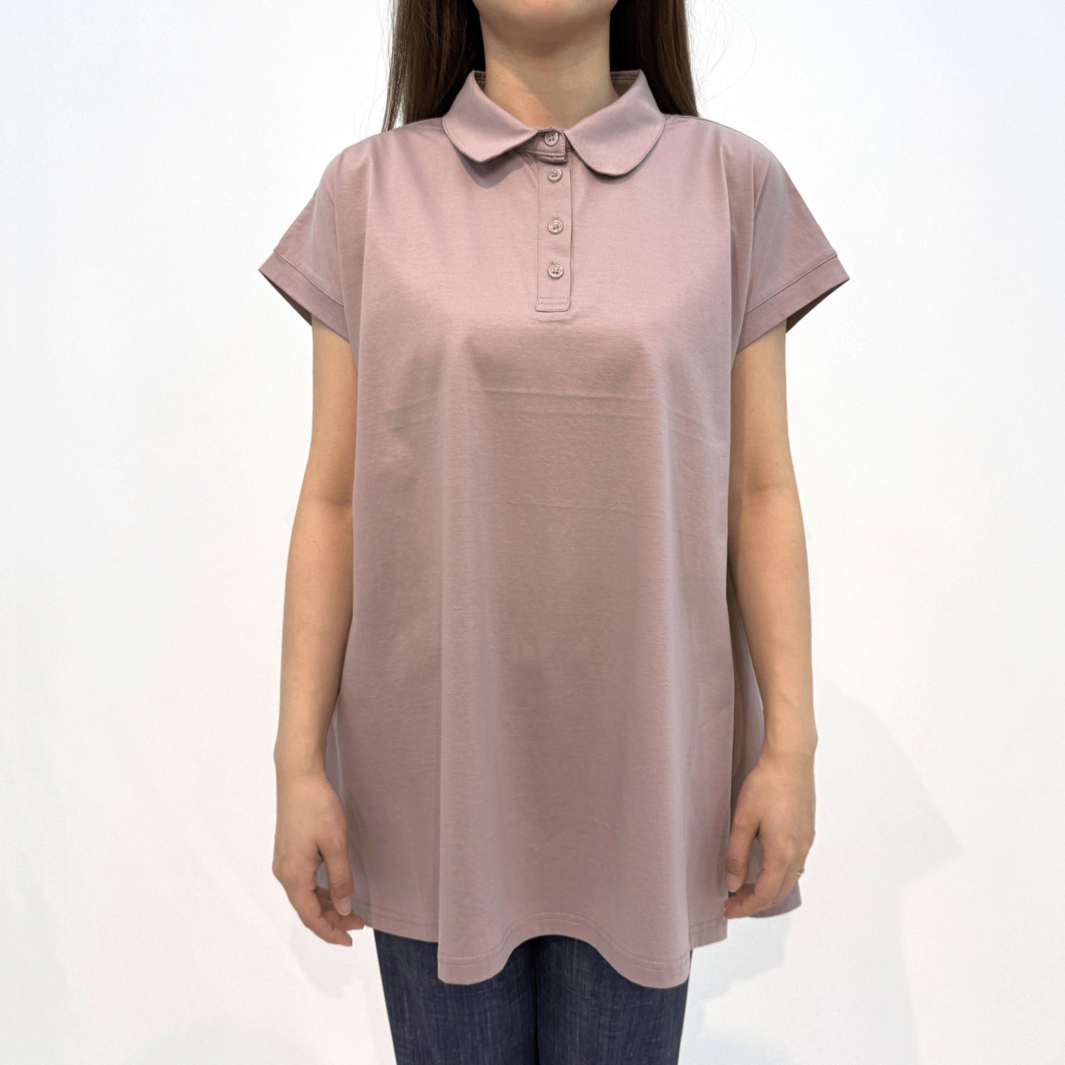 ダブルシルケットコットン100 ポロ衿チュニックTシャツ - 画像3