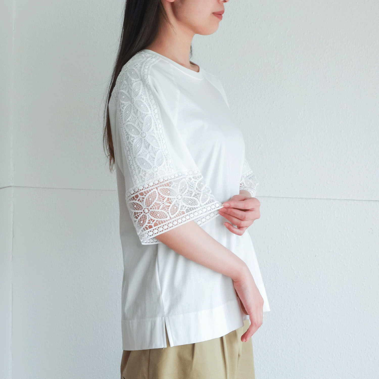 袖レースシルケットスムースチュニック - 画像5
