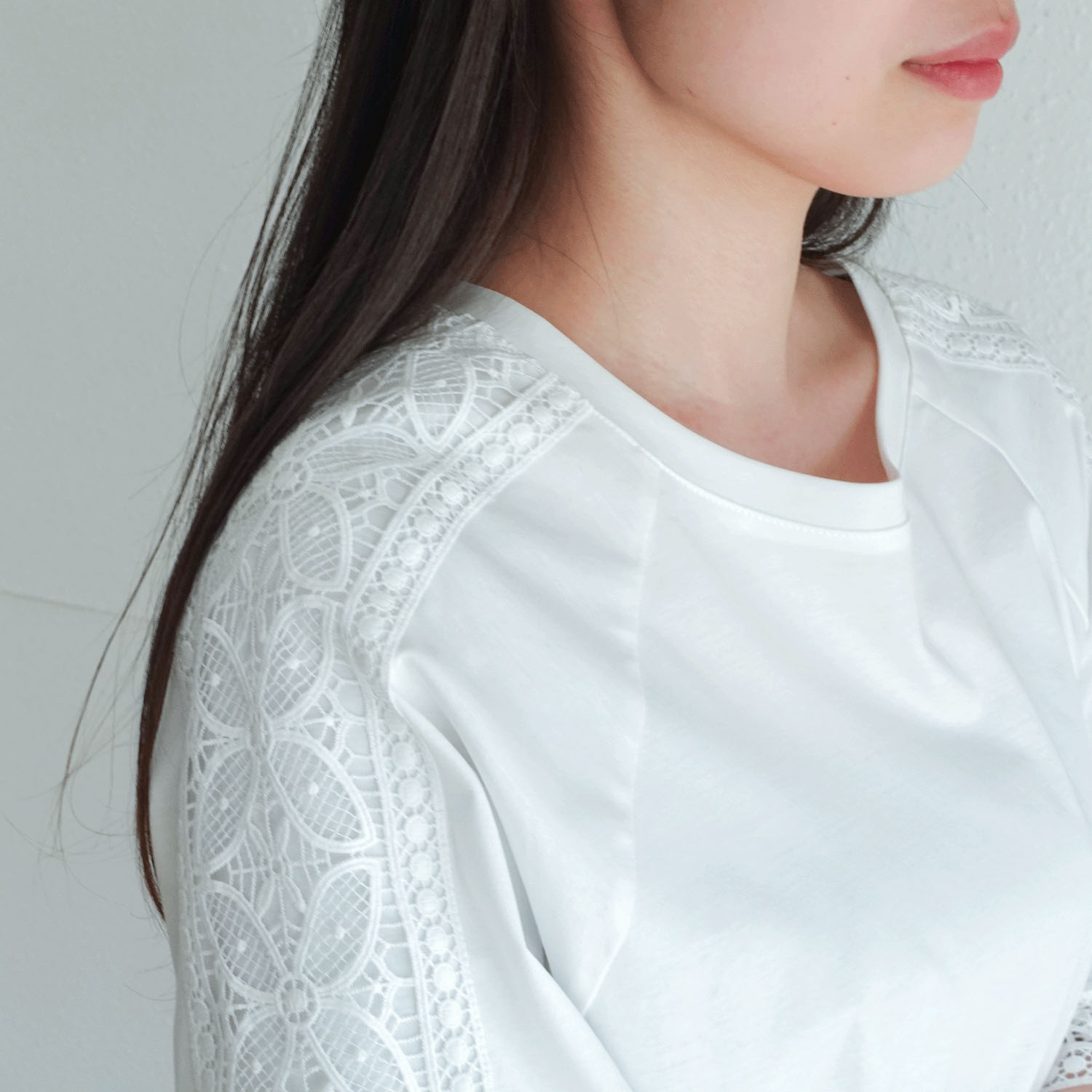袖レースシルケットスムースチュニック - 画像6