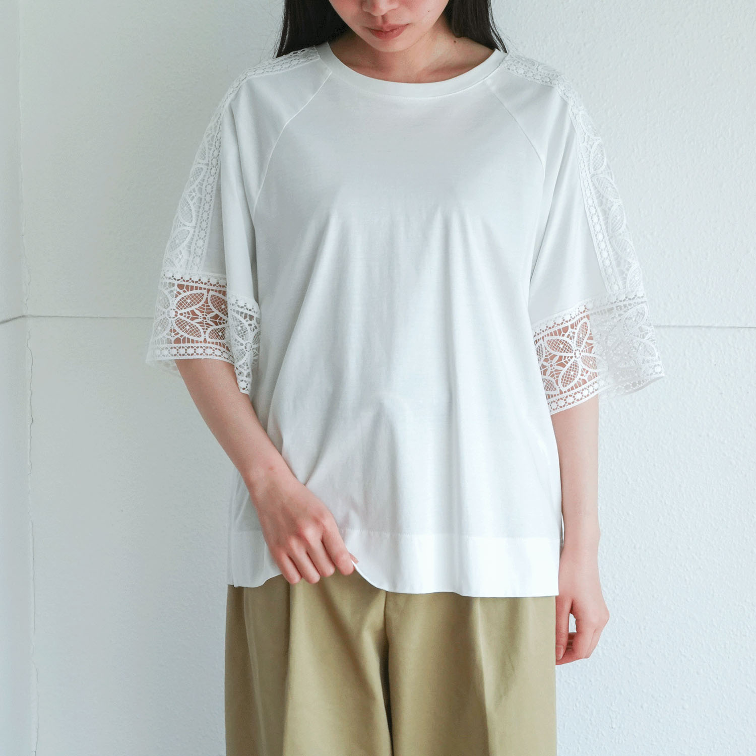 袖レースシルケットスムースチュニック