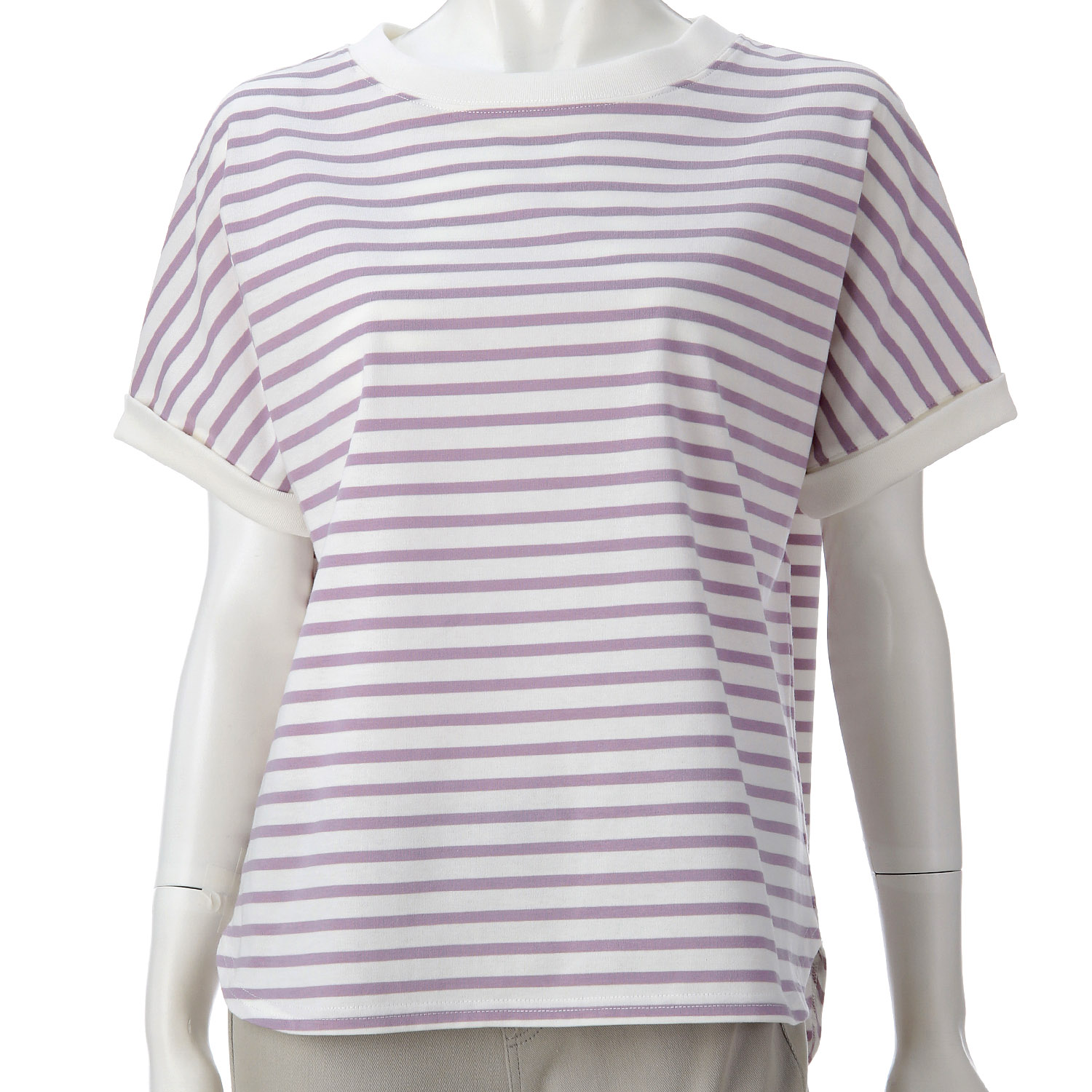 ボーダー袖ターンバックカットソー