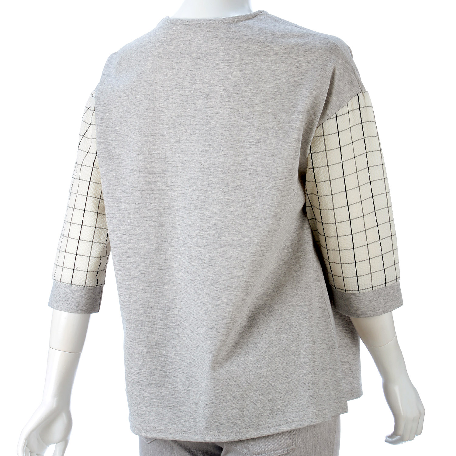 袖チェック柄チュニック - 画像3