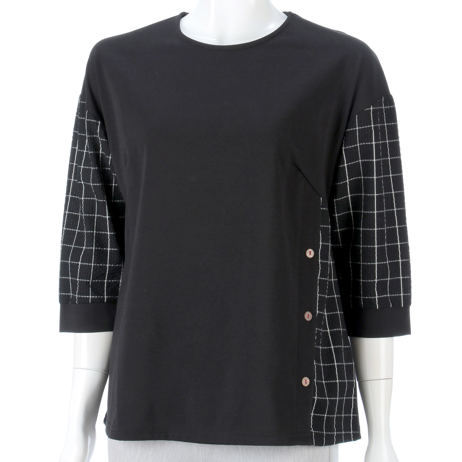 袖チェック柄チュニック - 画像5