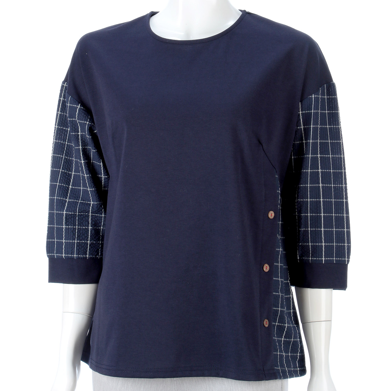 袖チェック柄チュニック - 画像6