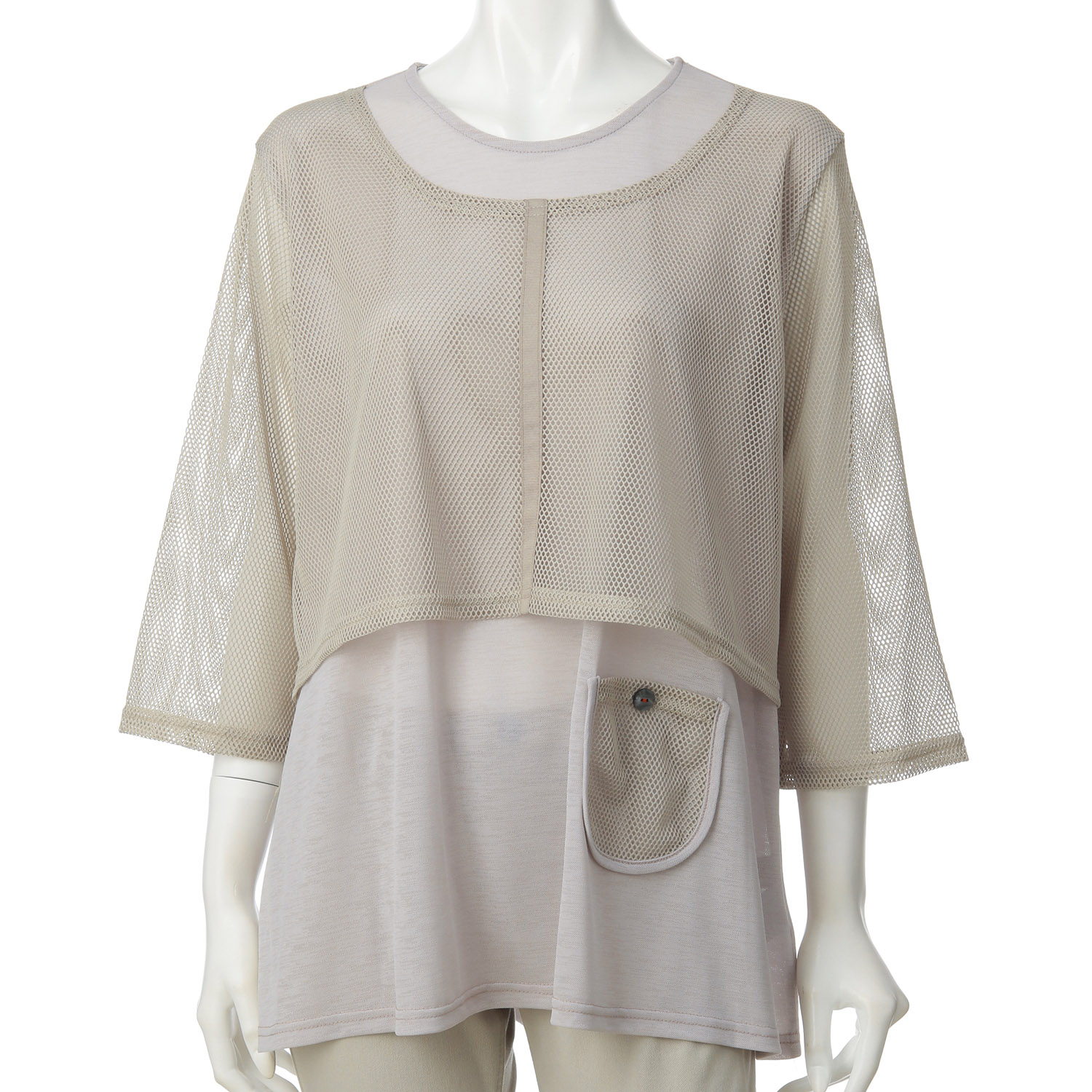 LLサイズ 重ね着風メッシュ使いチュニック - 画像1