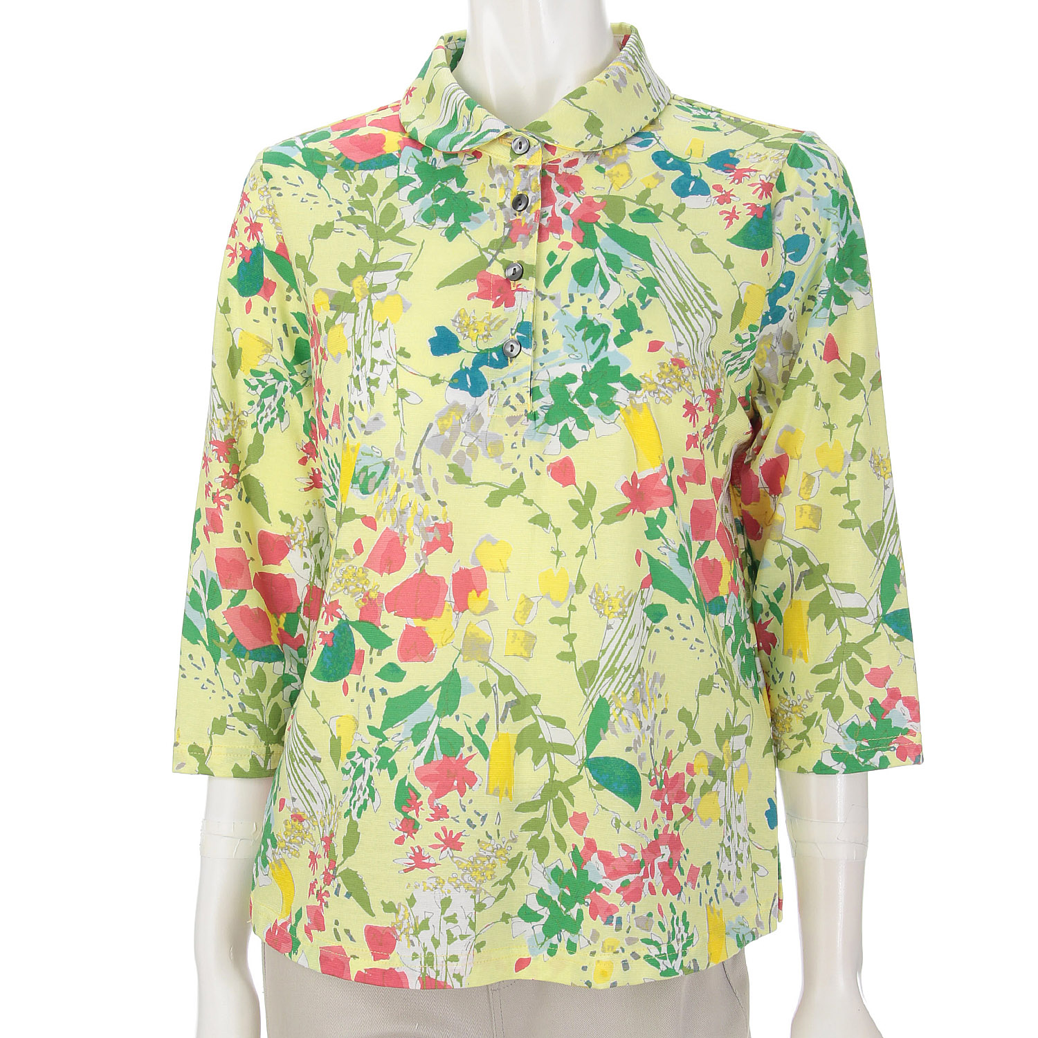 カラフルプリント総柄台付きポロシャツ