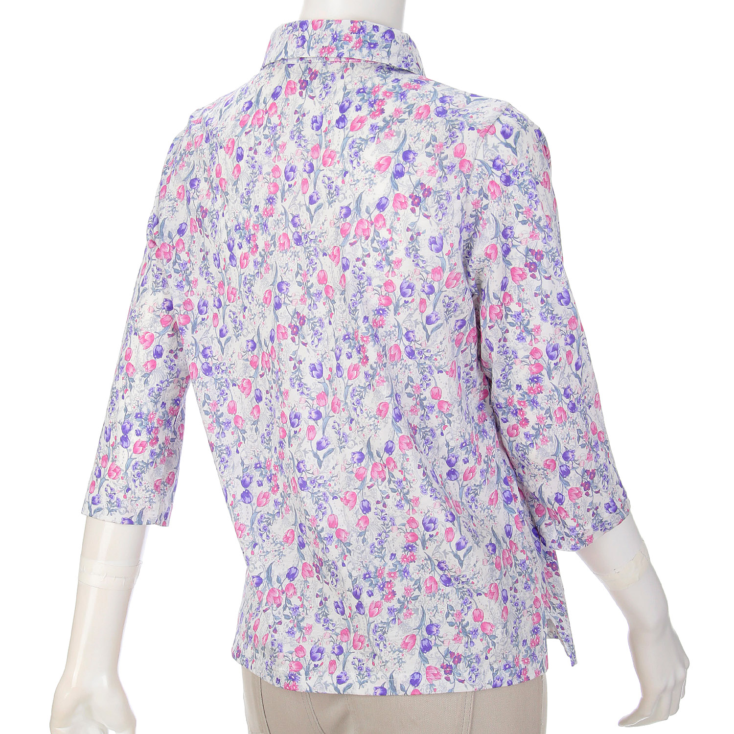 花柄総柄プリント台襟付きポロシャツ - 画像2