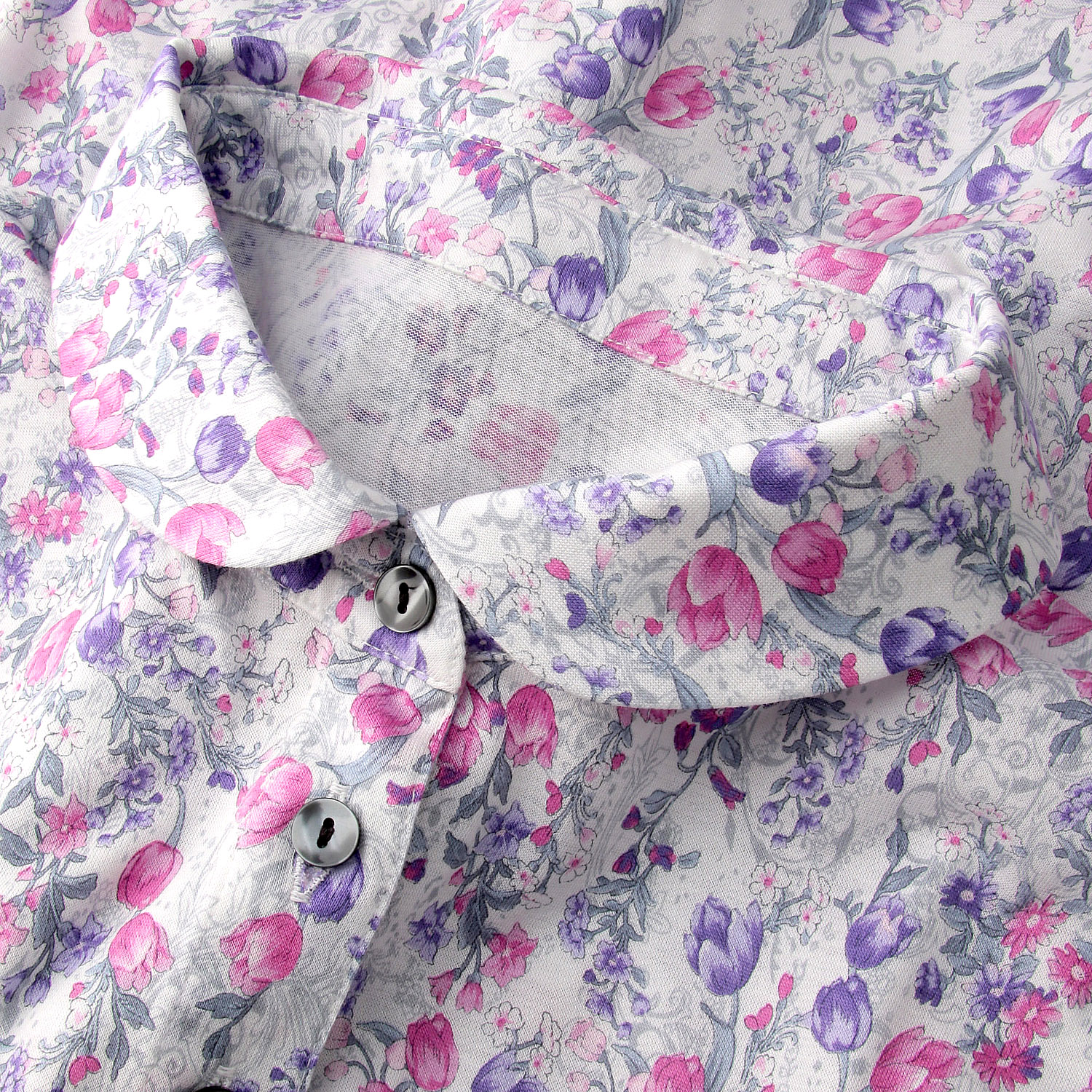 花柄総柄プリント台襟付きポロシャツ - 画像3