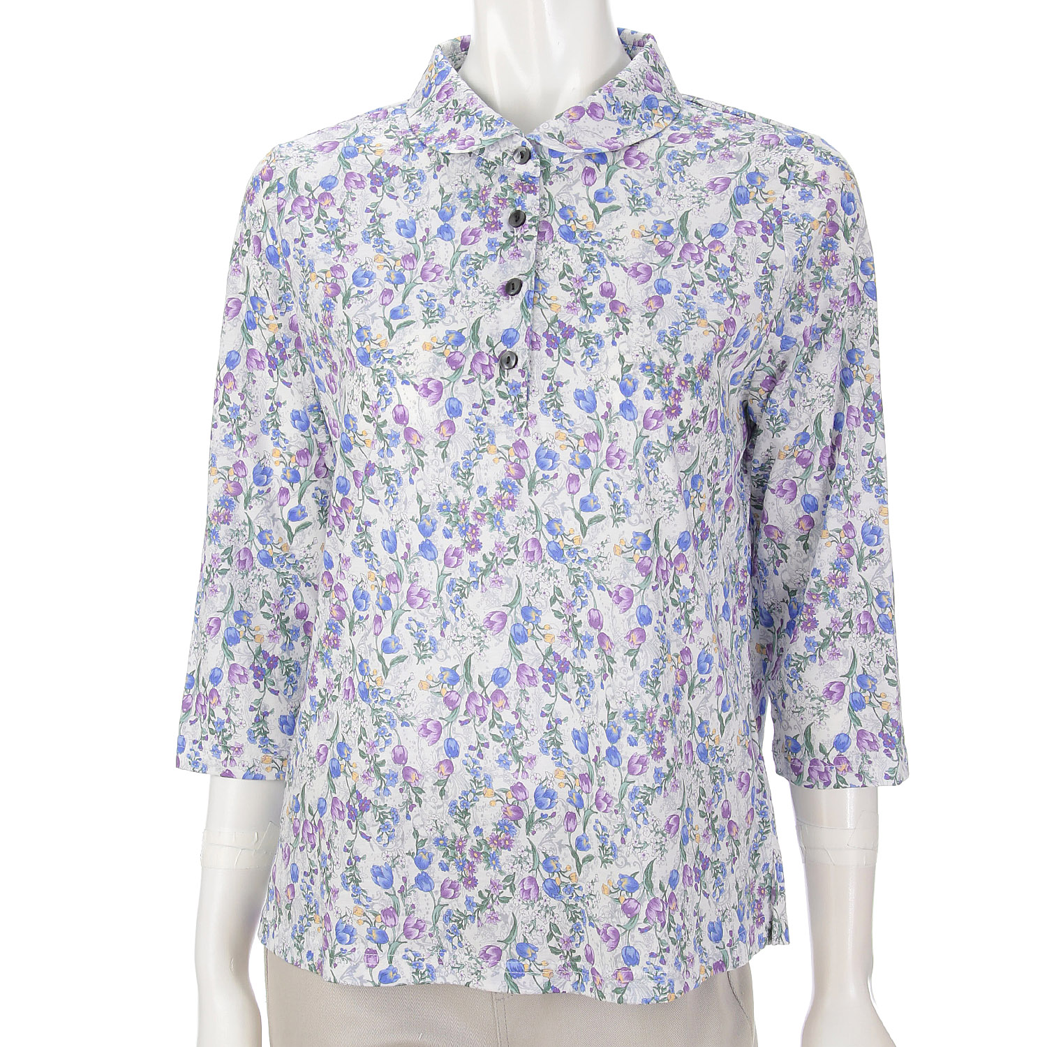 花柄総柄プリント台襟付きポロシャツ - 画像5