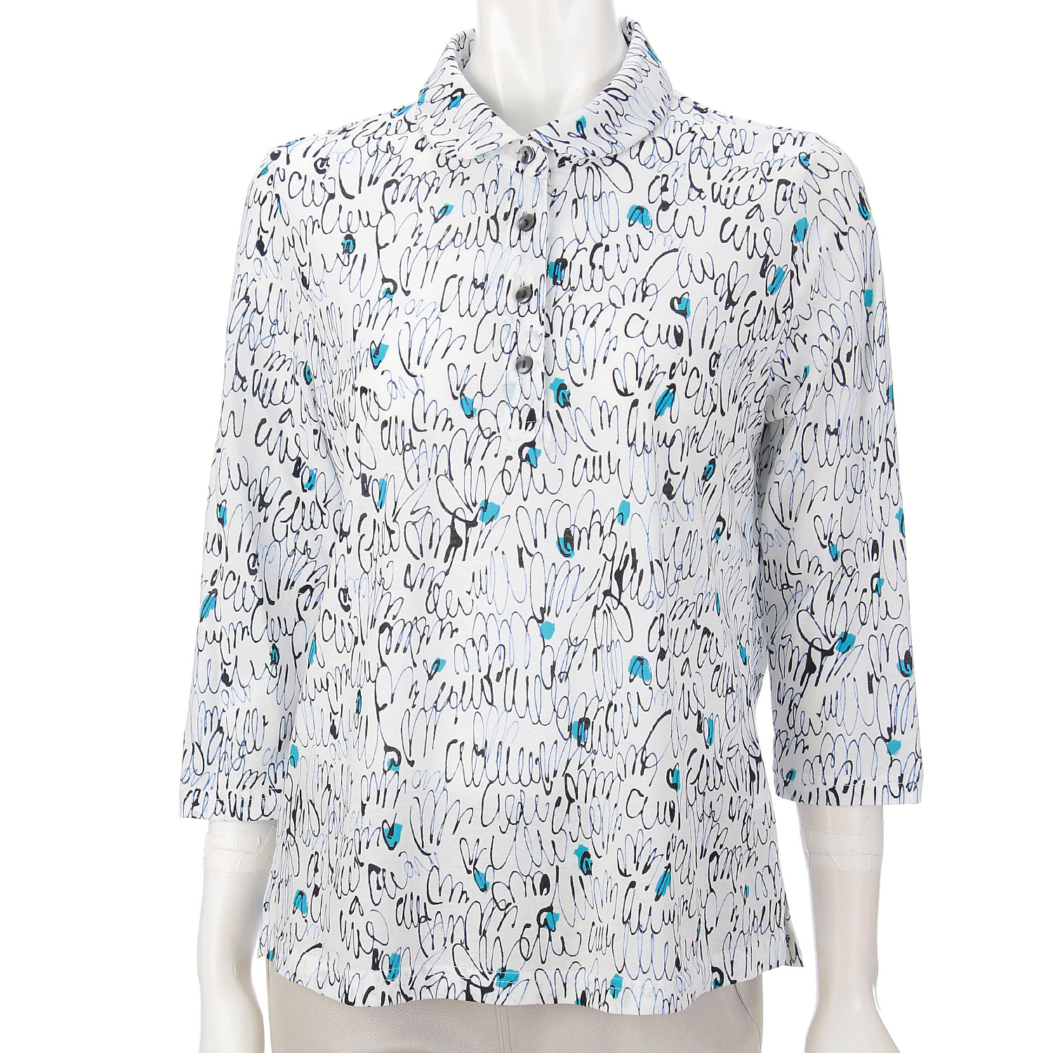 台襟付き抽象柄総プリントポロシャツ - 画像5