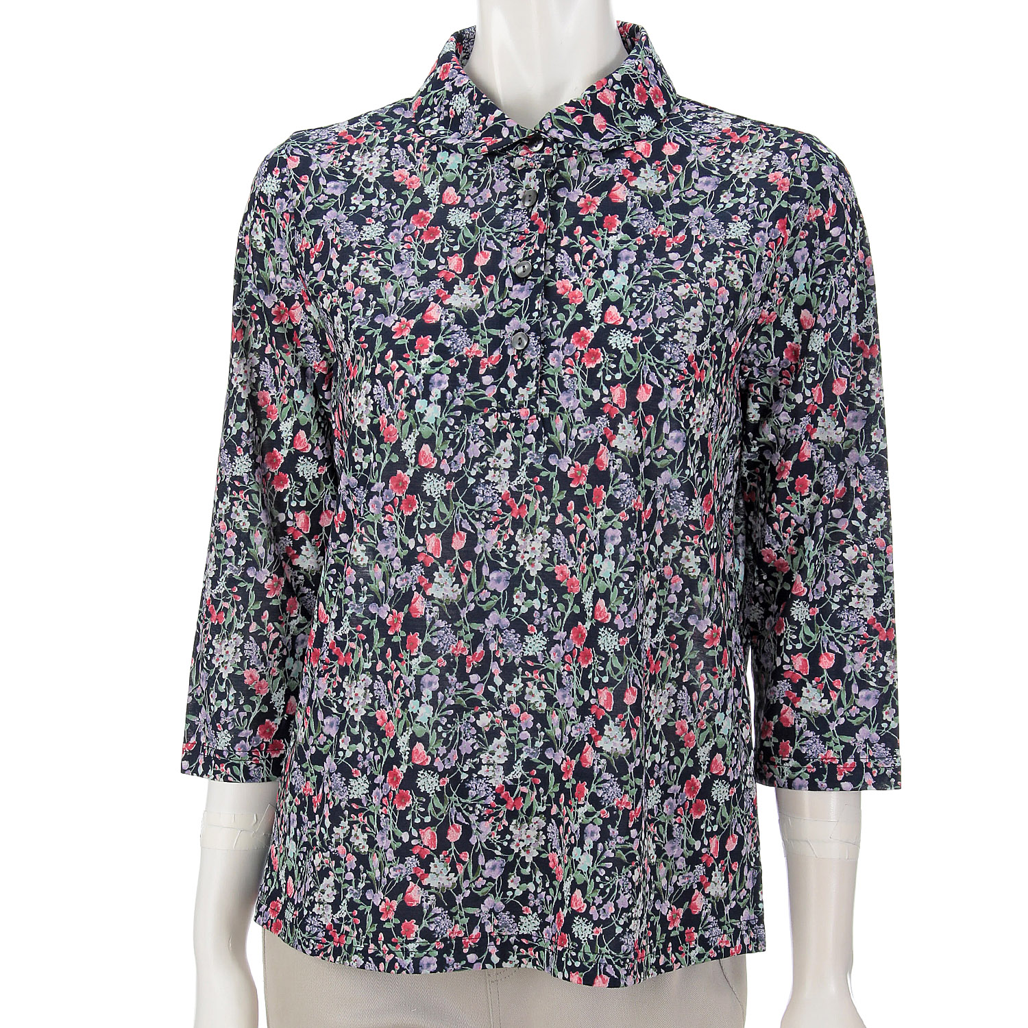 総花柄プリント台襟付きポロシャツ - 画像6