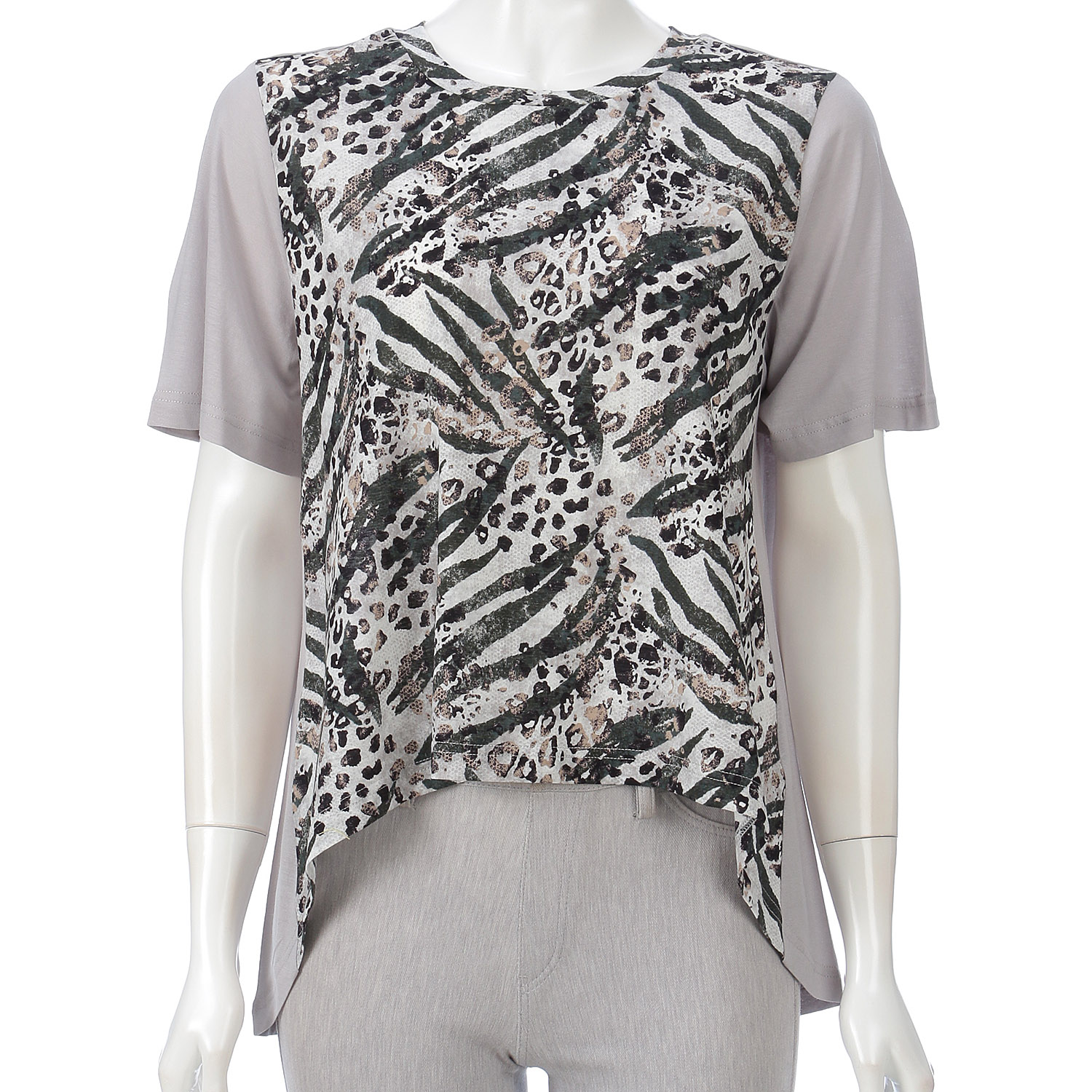 アニマル柄プリント無地切替カットソー - 画像1