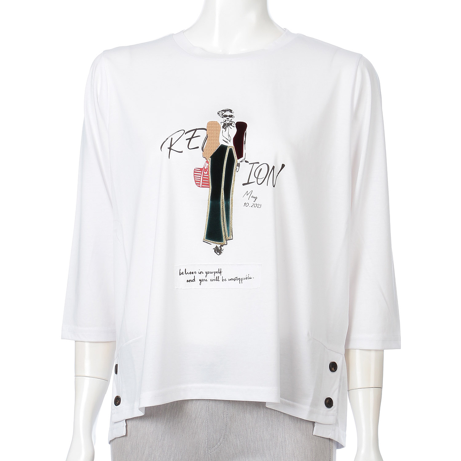 綿モダールサイドボタンフロッキープルオーバー - 画像2