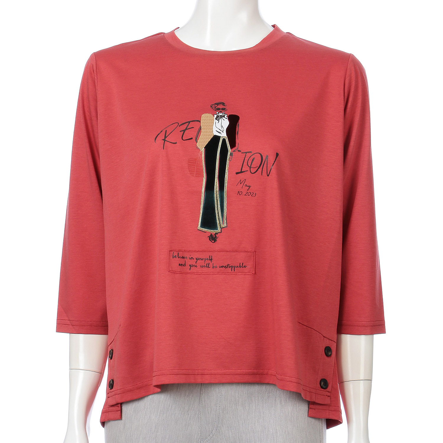 綿モダールサイドボタンフロッキープルオーバー - 画像4