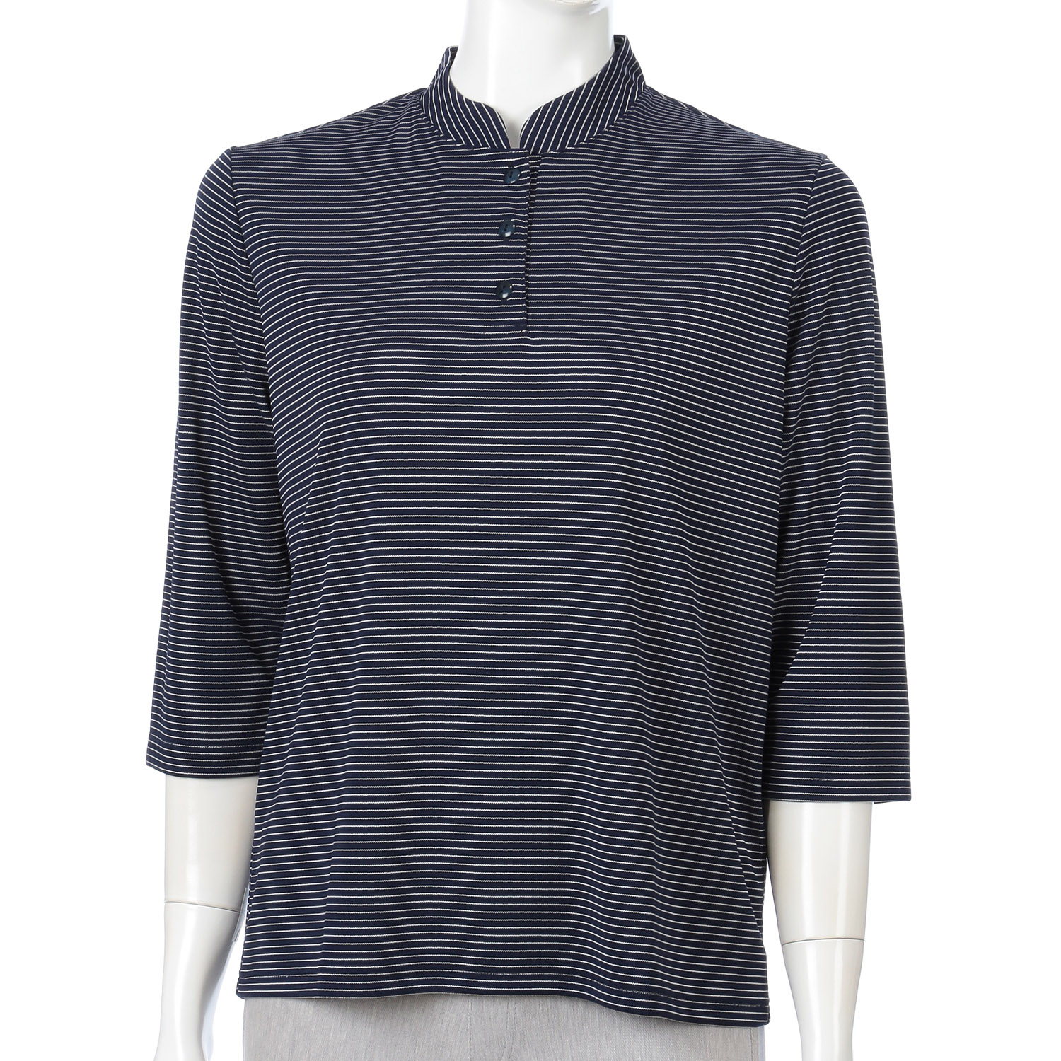 ボタン付きマオカラーボーダープルオーバー - 画像7